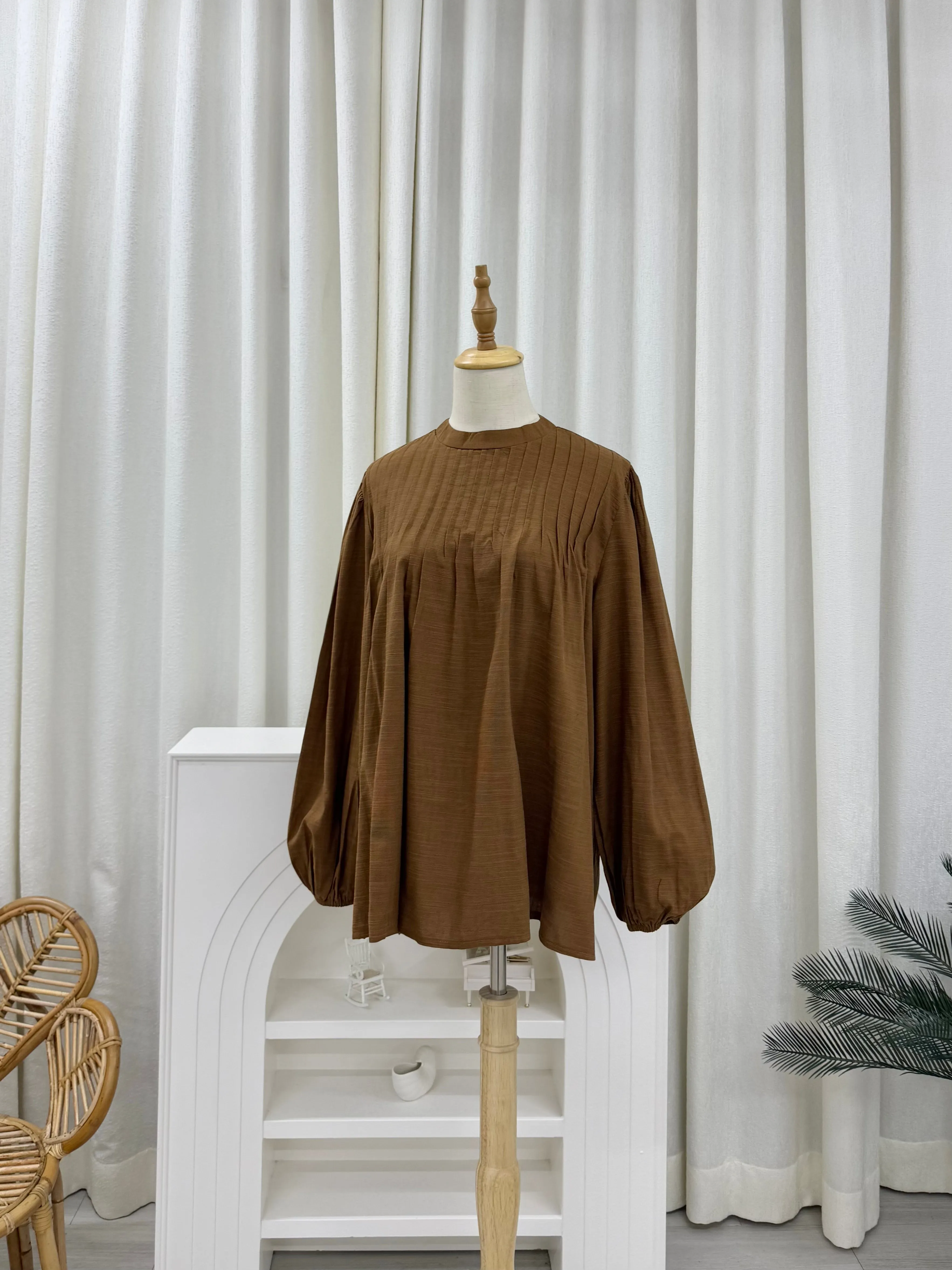 Rina Pleated Cotton Linen Top