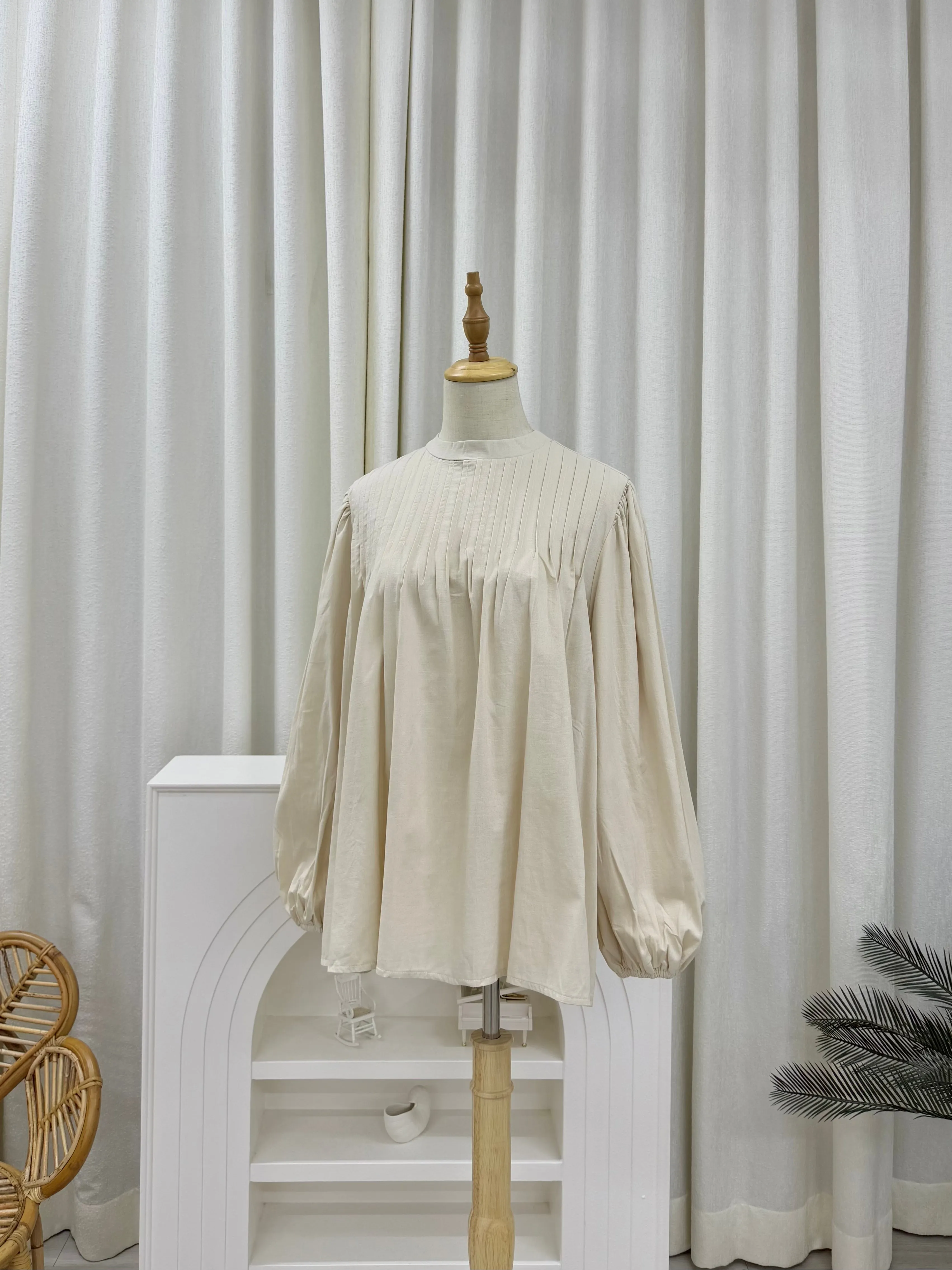 Rina Pleated Cotton Linen Top