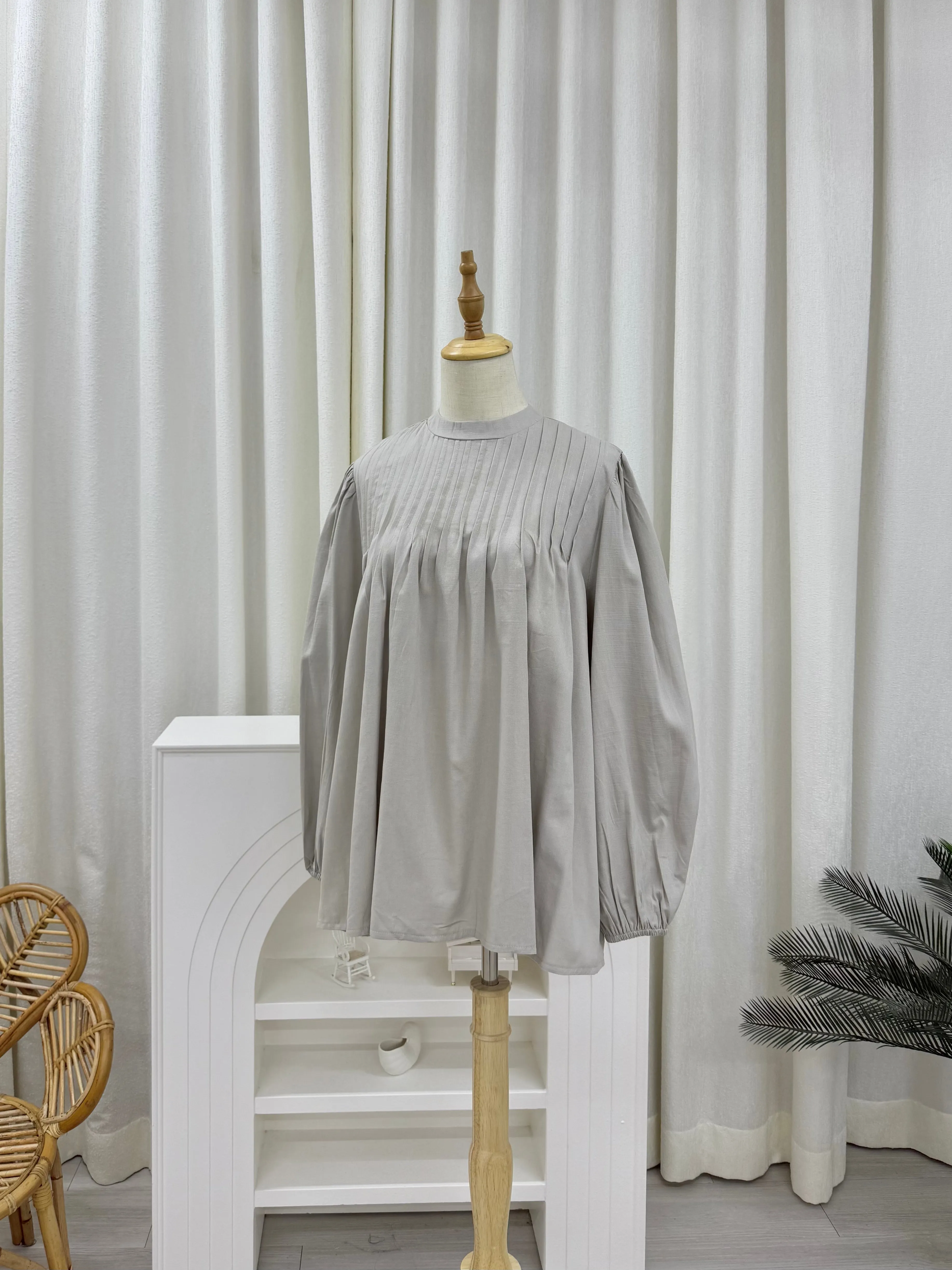 Rina Pleated Cotton Linen Top