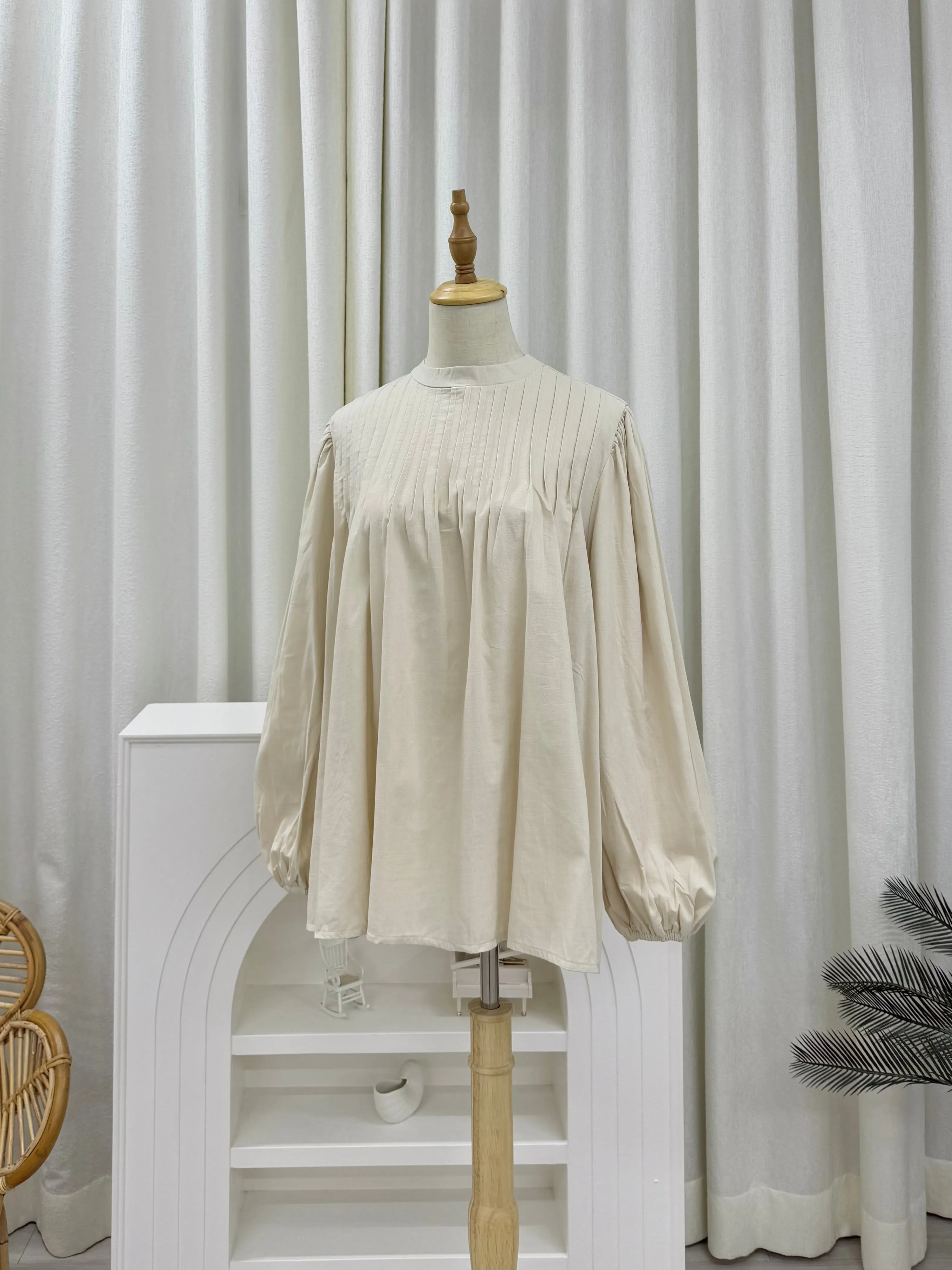Rina Pleated Cotton Linen Top