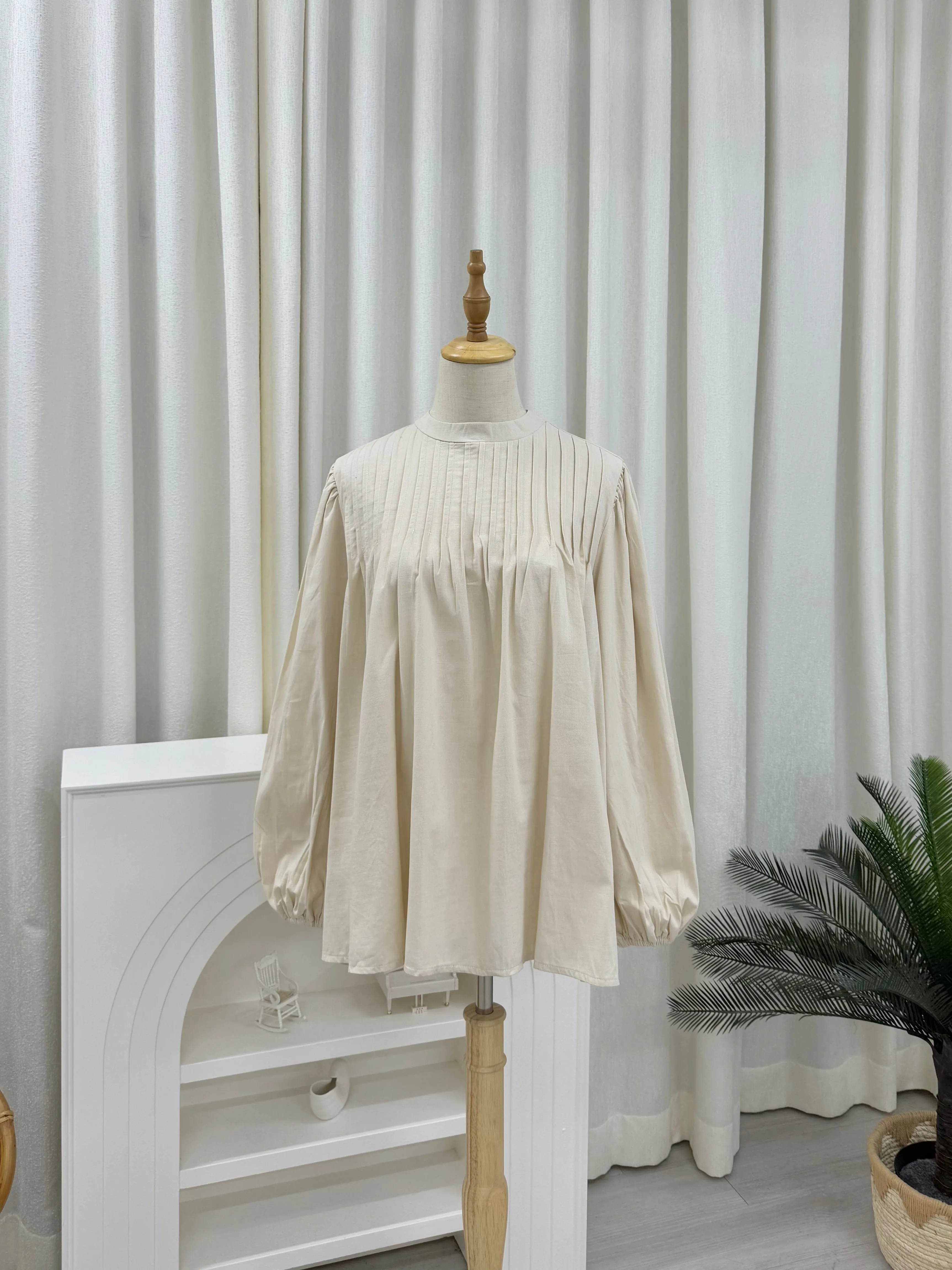 Rina Pleated Cotton Linen Top