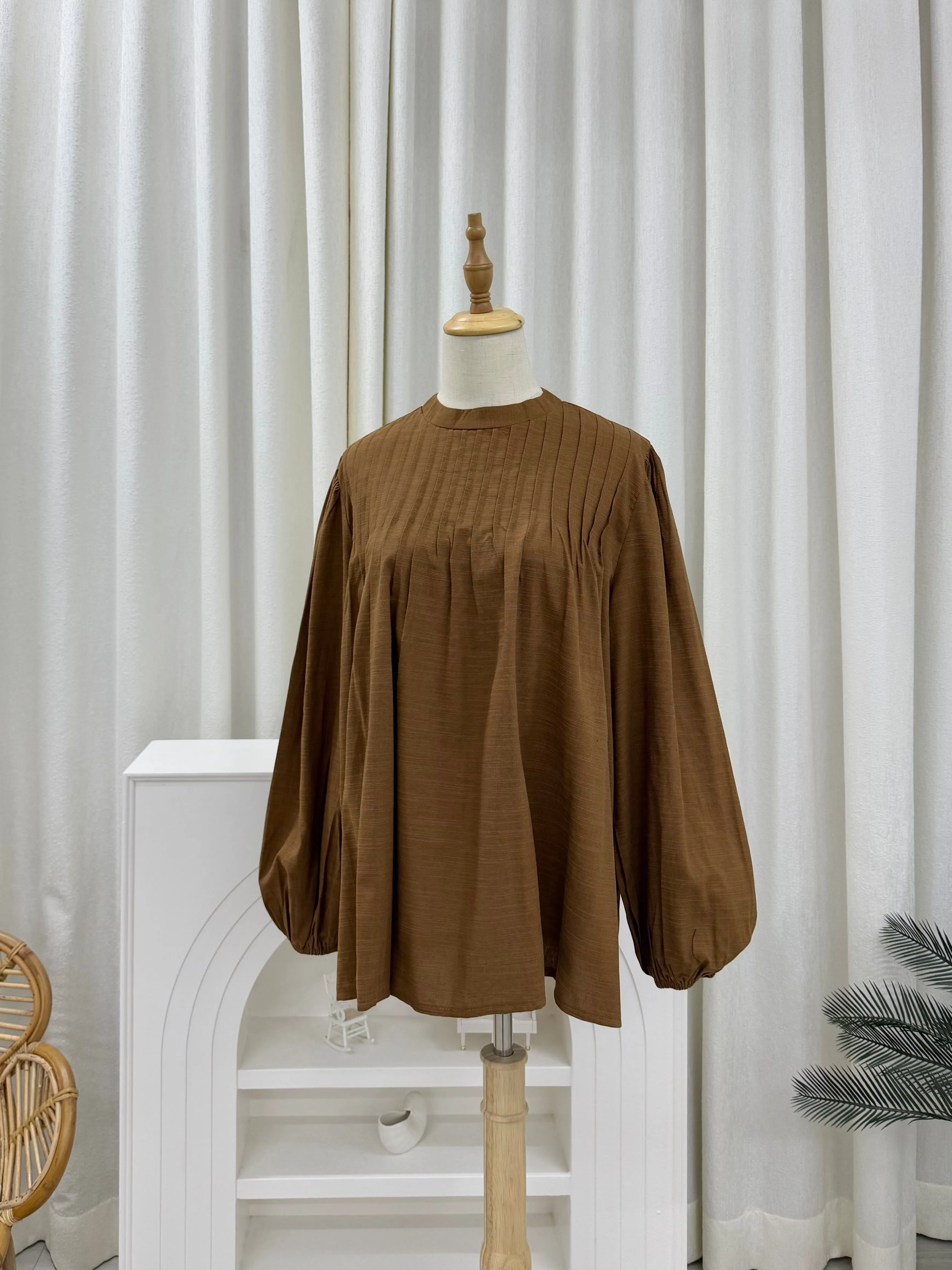 Rina Pleated Cotton Linen Top