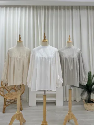 Rina Pleated Cotton Linen Top
