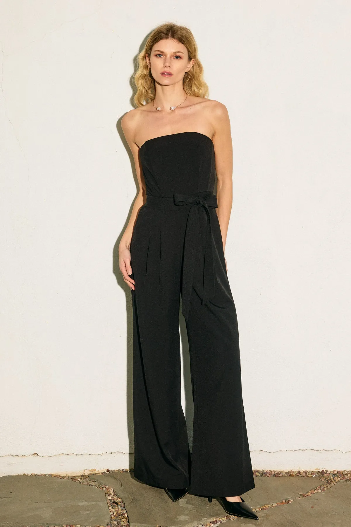 Robin Strapless Sash Belt Wide Leg Jumpsuit