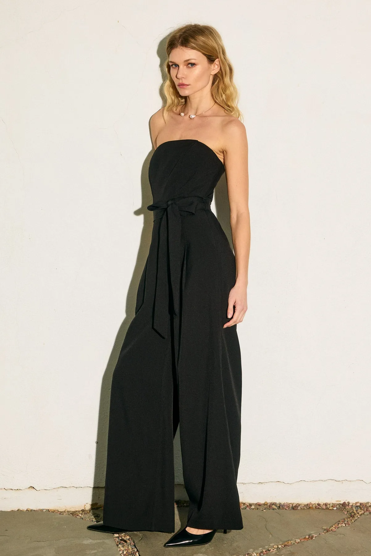 Robin Strapless Sash Belt Wide Leg Jumpsuit