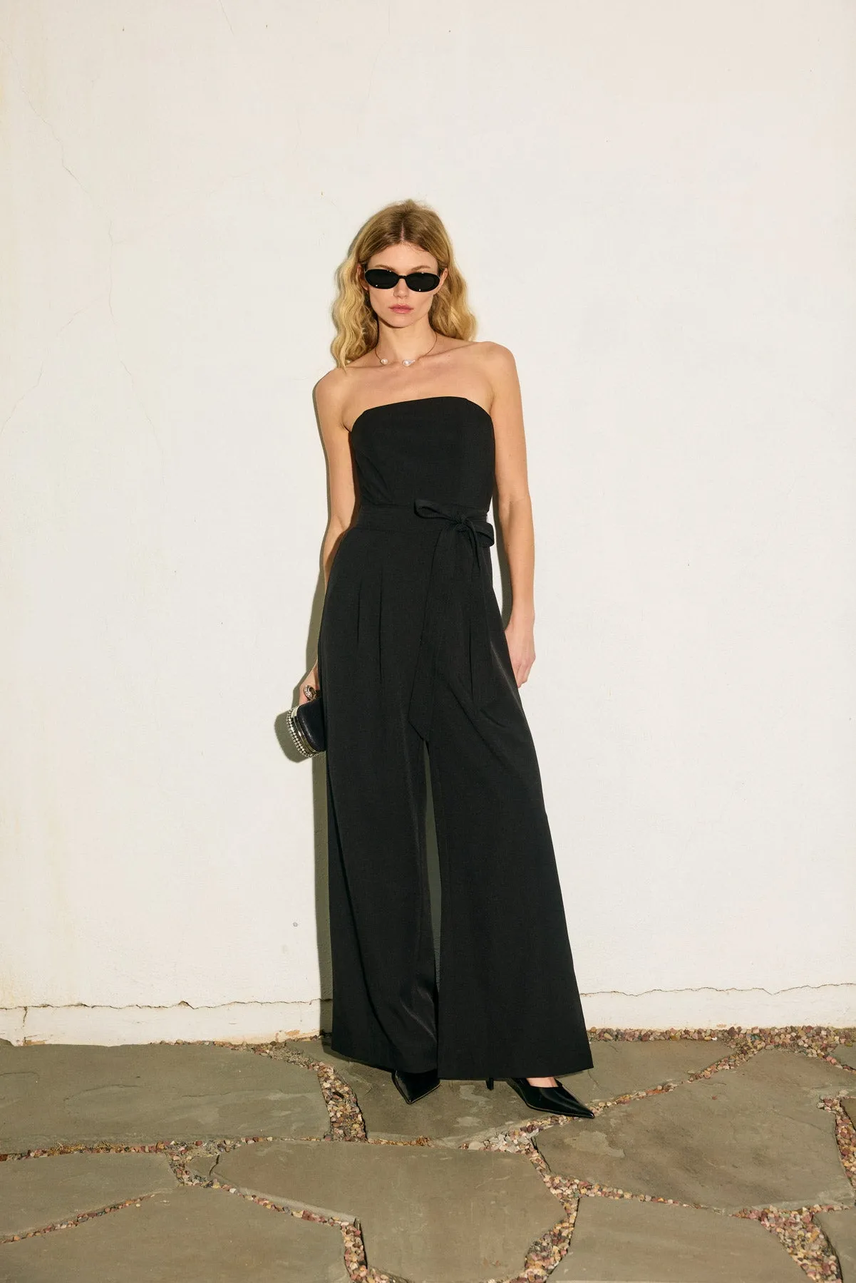 Robin Strapless Sash Belt Wide Leg Jumpsuit