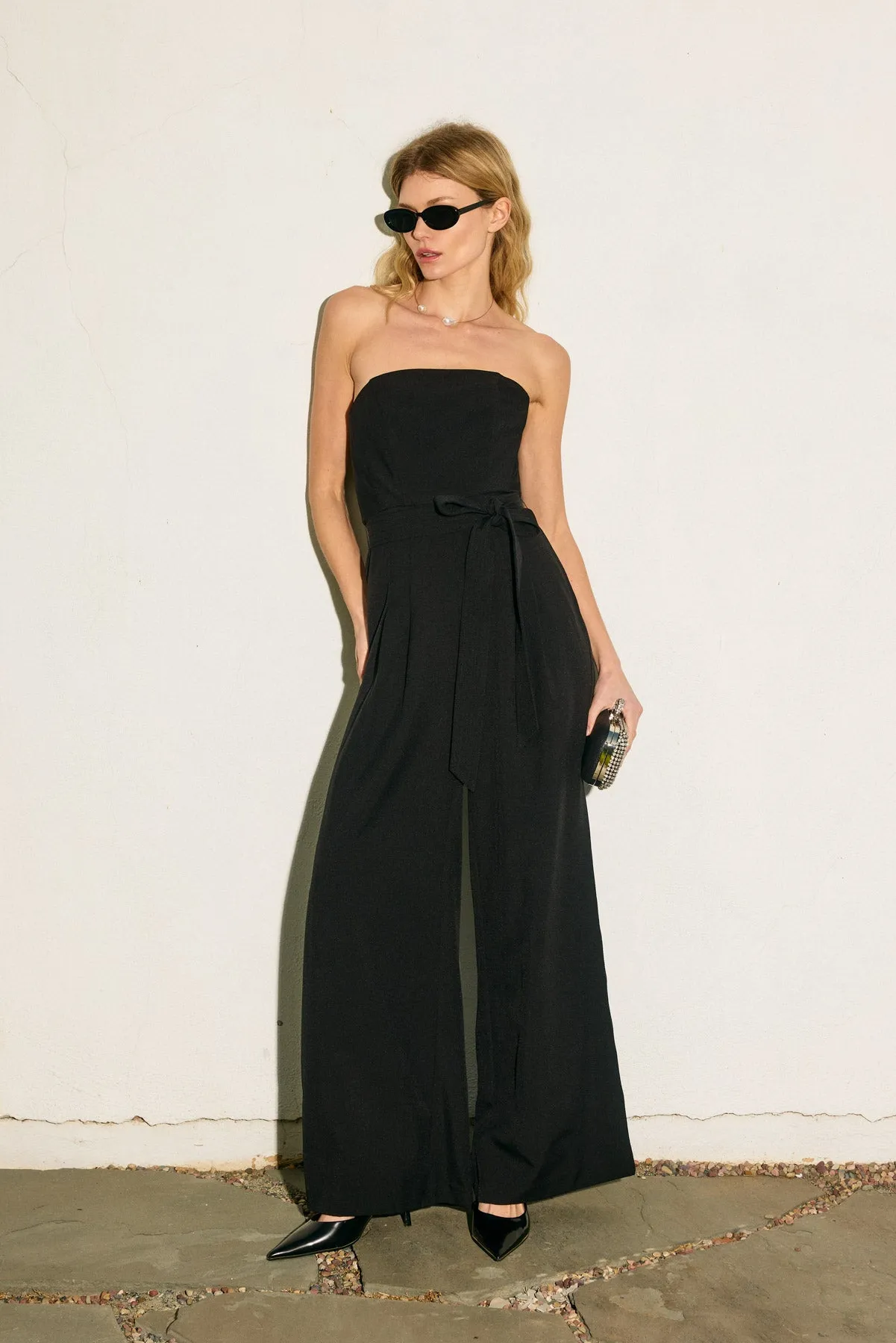 Robin Strapless Sash Belt Wide Leg Jumpsuit