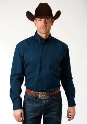 Roper Men's Solid Navy Western Shirt (Extended Sizes)