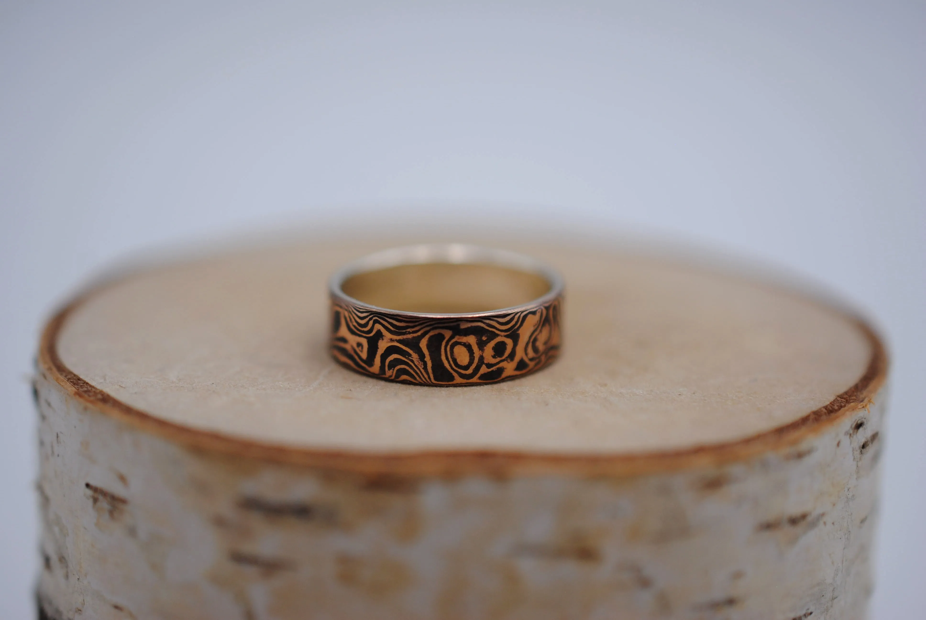 Rose Gold and Shakudo Small Band Mokume Gane Ring