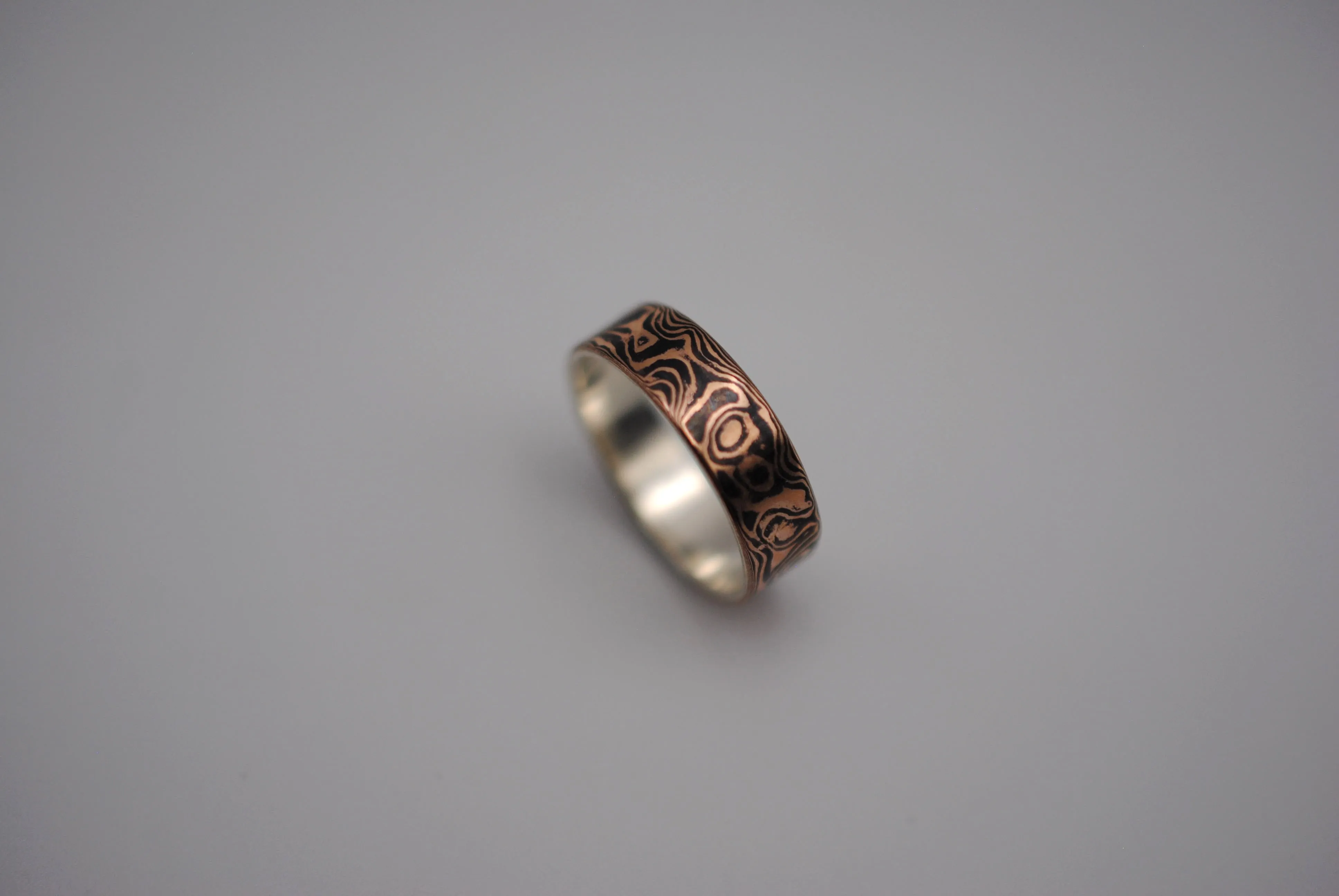 Rose Gold and Shakudo Small Band Mokume Gane Ring