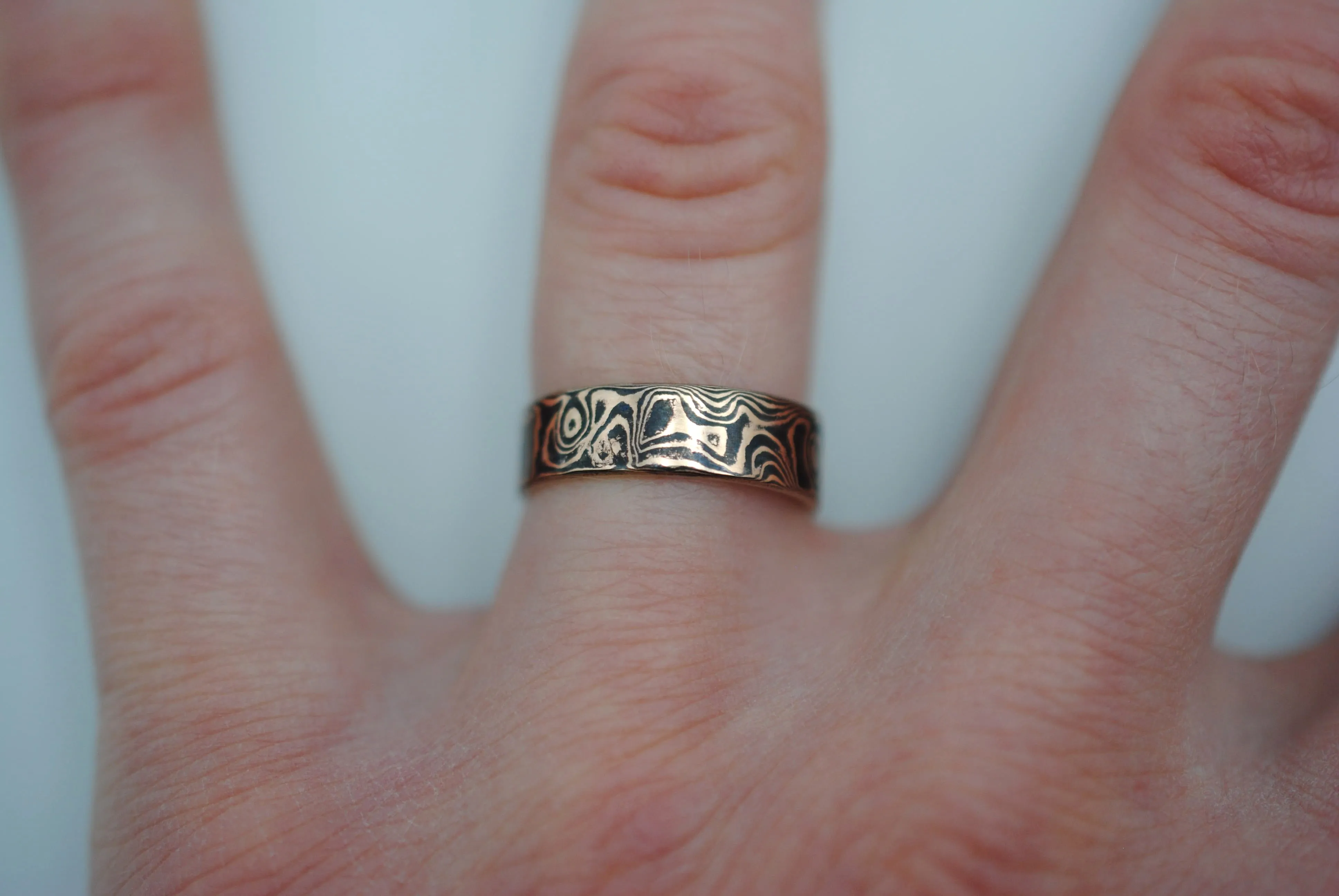 Rose Gold and Shakudo Small Band Mokume Gane Ring