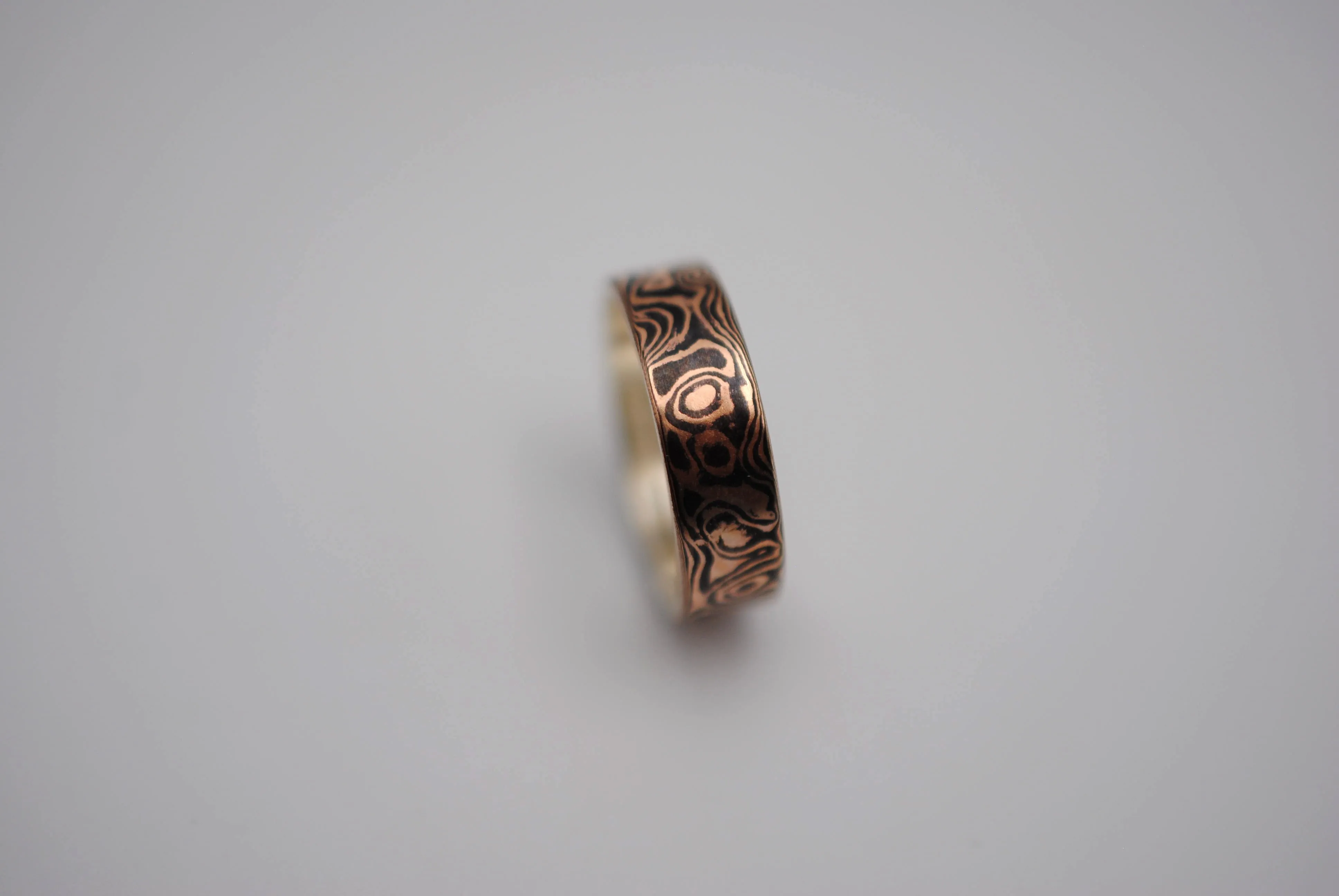 Rose Gold and Shakudo Small Band Mokume Gane Ring