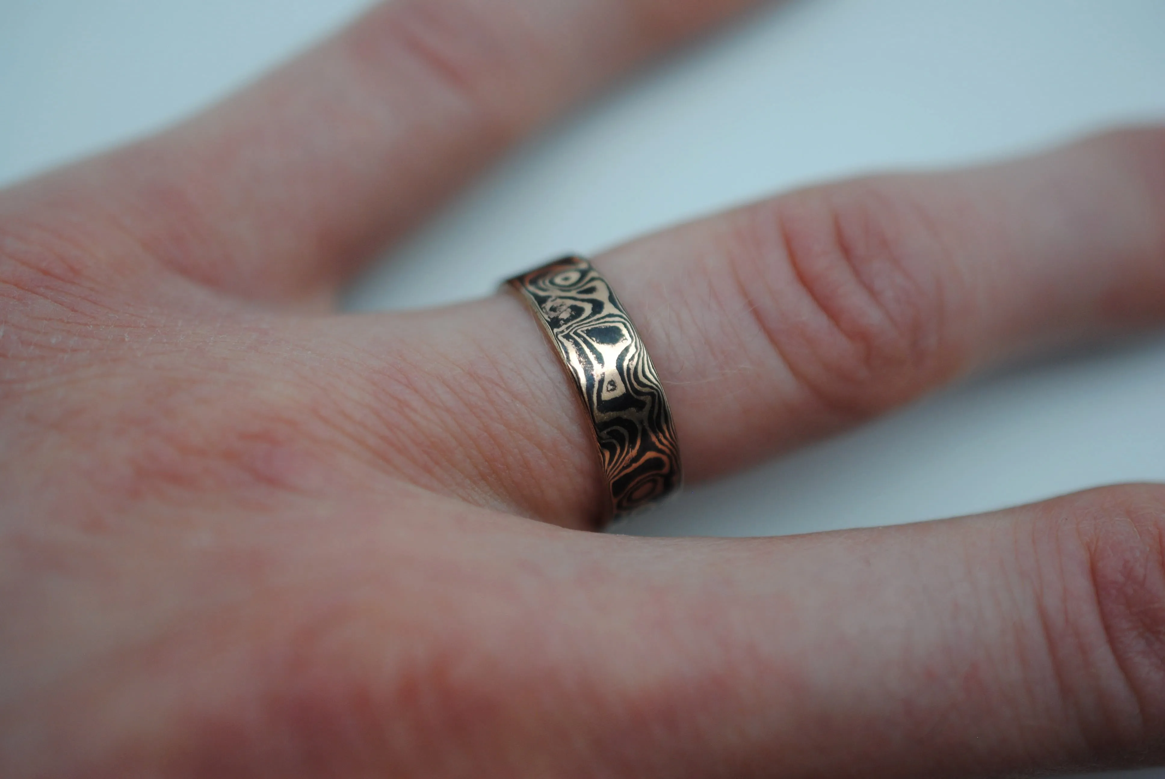 Rose Gold and Shakudo Small Band Mokume Gane Ring