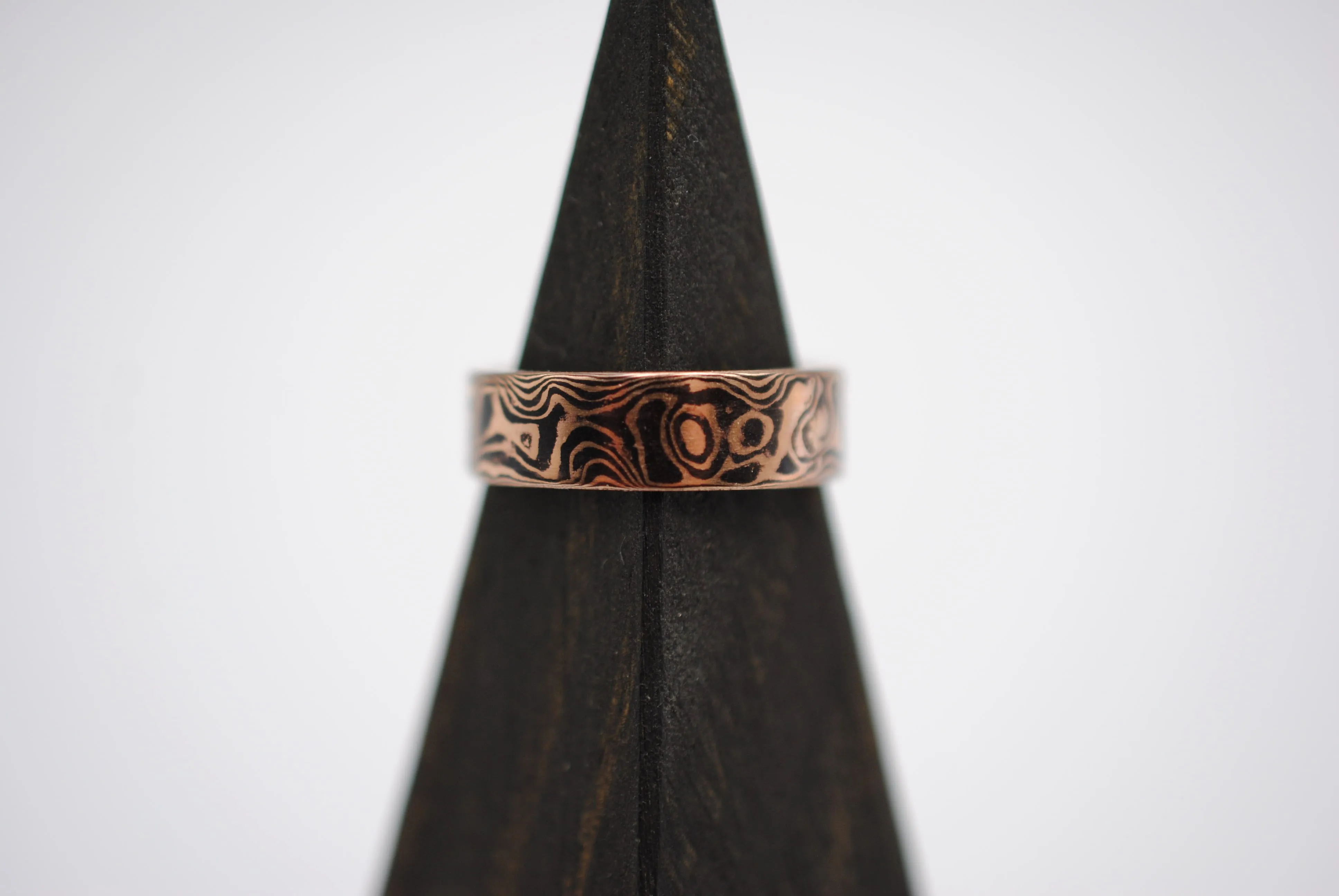 Rose Gold and Shakudo Small Band Mokume Gane Ring