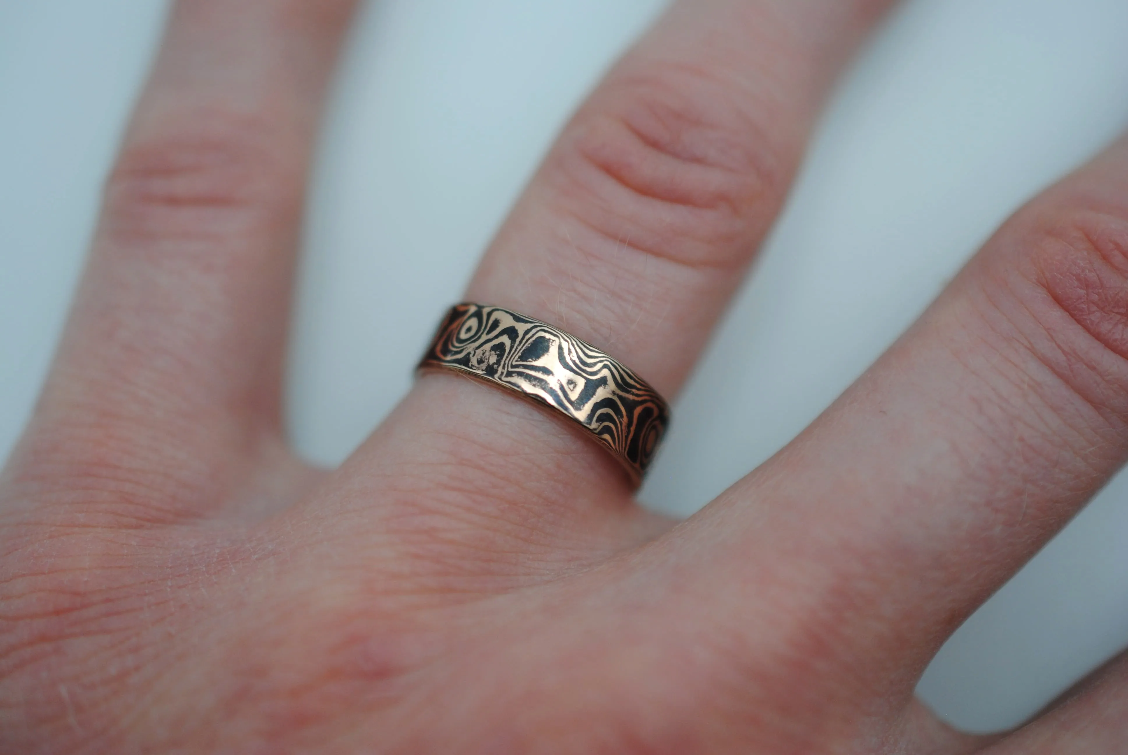 Rose Gold and Shakudo Small Band Mokume Gane Ring