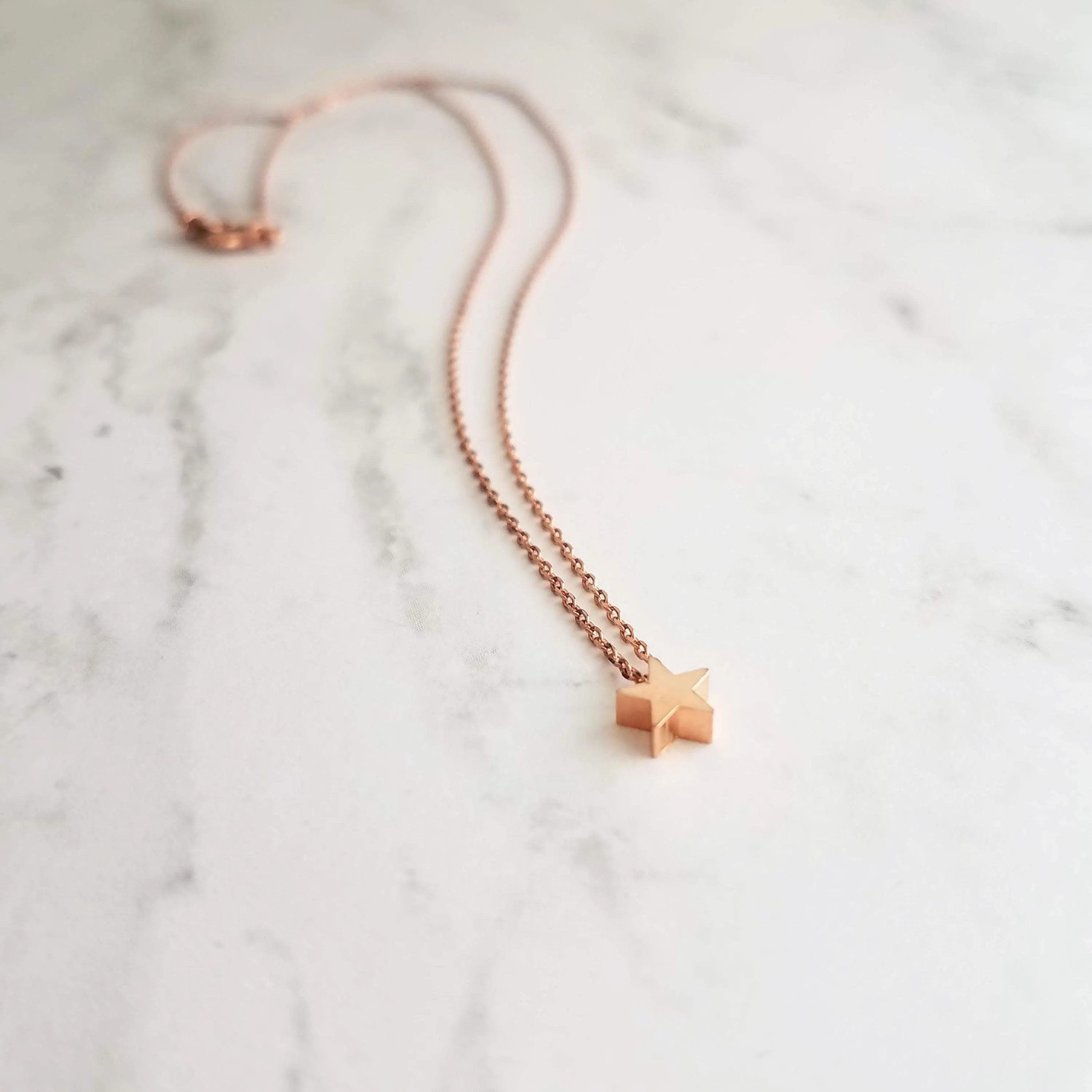 Rose Gold Star Necklace, star pendant, rose gold star slider bead, rose gold star charm, simple rose gold star, small rose gold star, lucky
