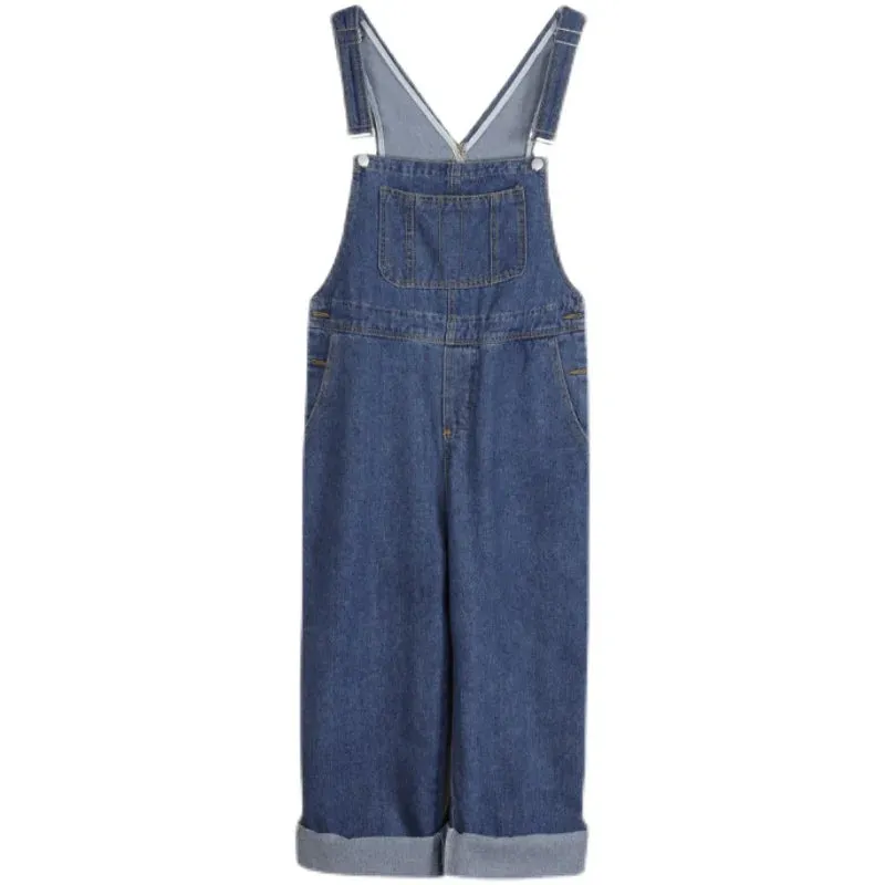 S-5XL Women Denim Overalls Korean Style Loose Wide Leg Jeans Oversized Straight Jumpsuit 2023 New Spring Autumn Strap Trousers