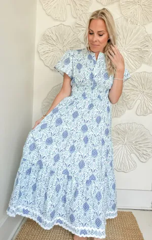 Sail to Sable Blue Pineapple Print Maxi