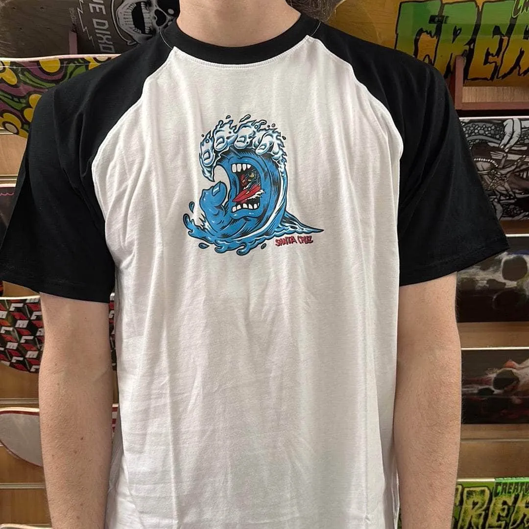 Santa Cruz Screaming Wave Front Raglan T-shirt White / Black