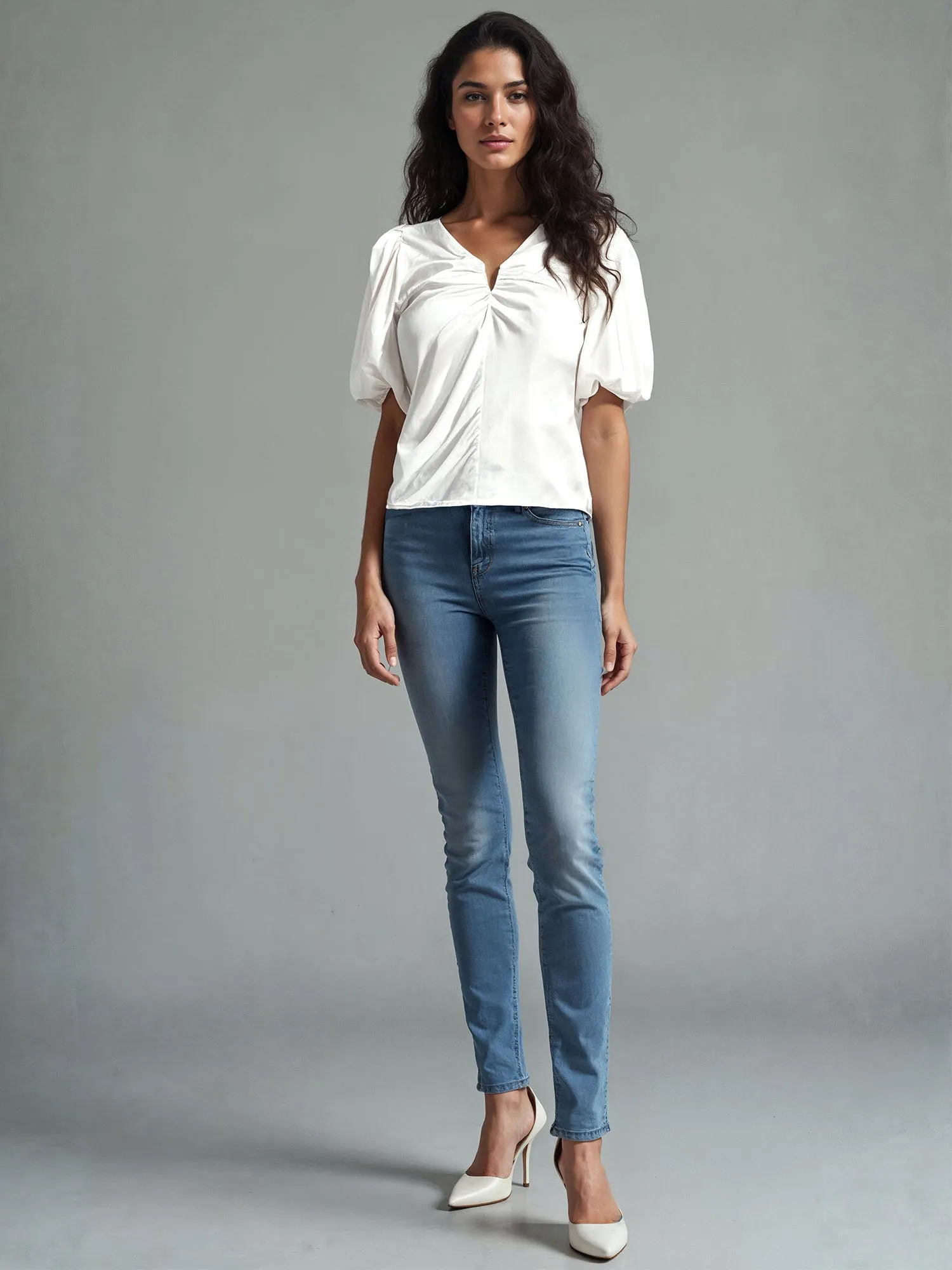 Satin V Neck Blouse