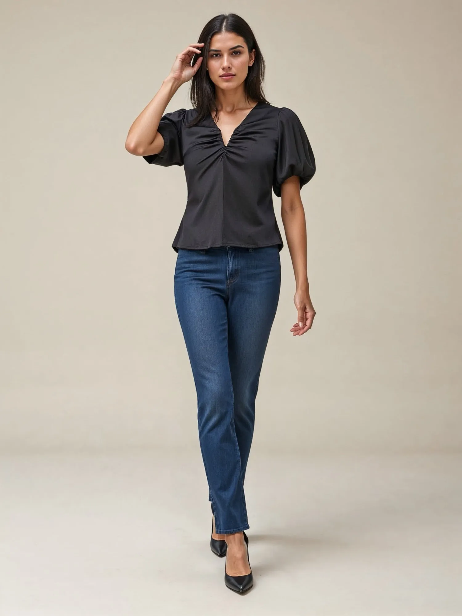 Satin V Neck Blouse