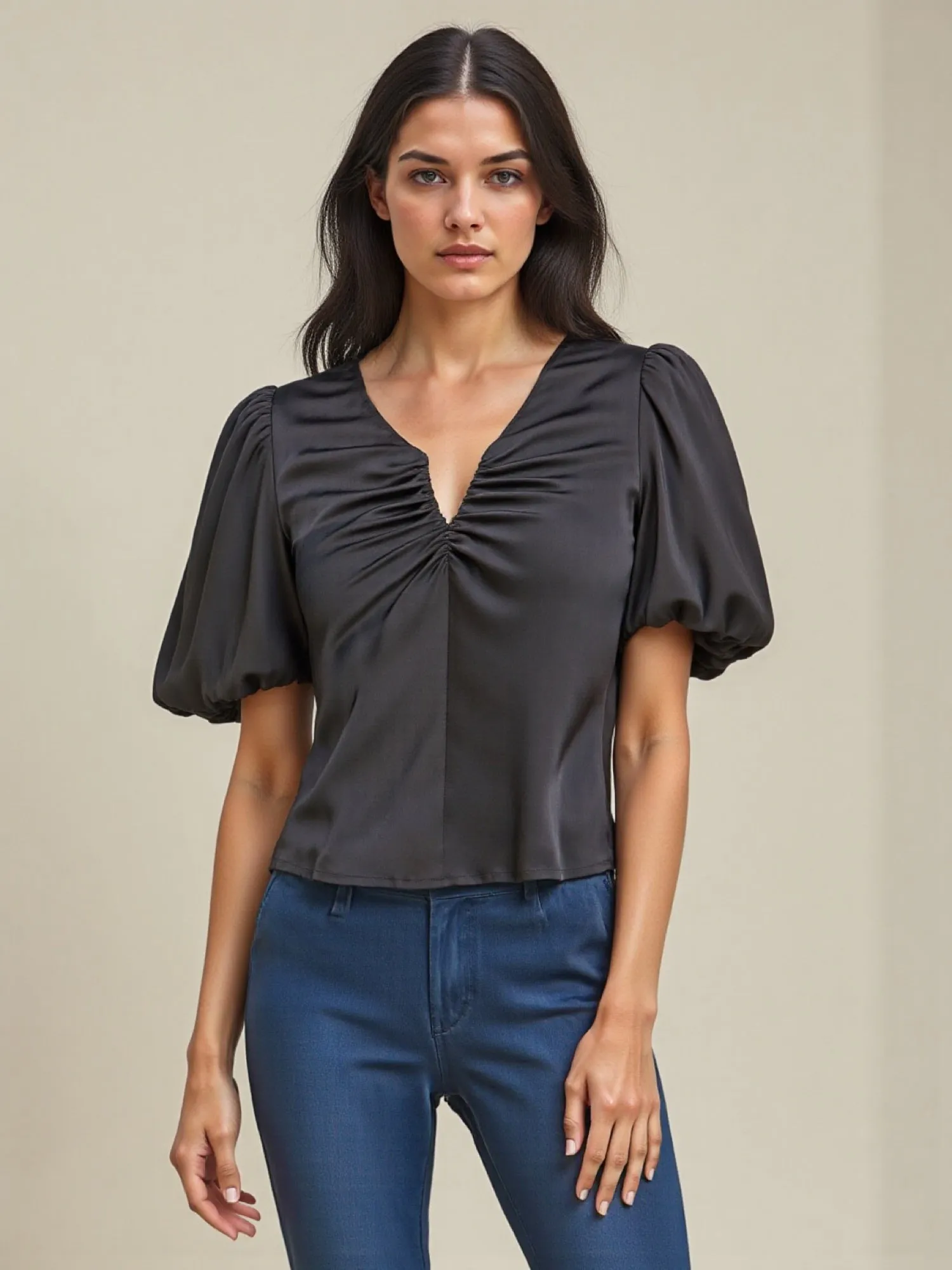 Satin V Neck Blouse