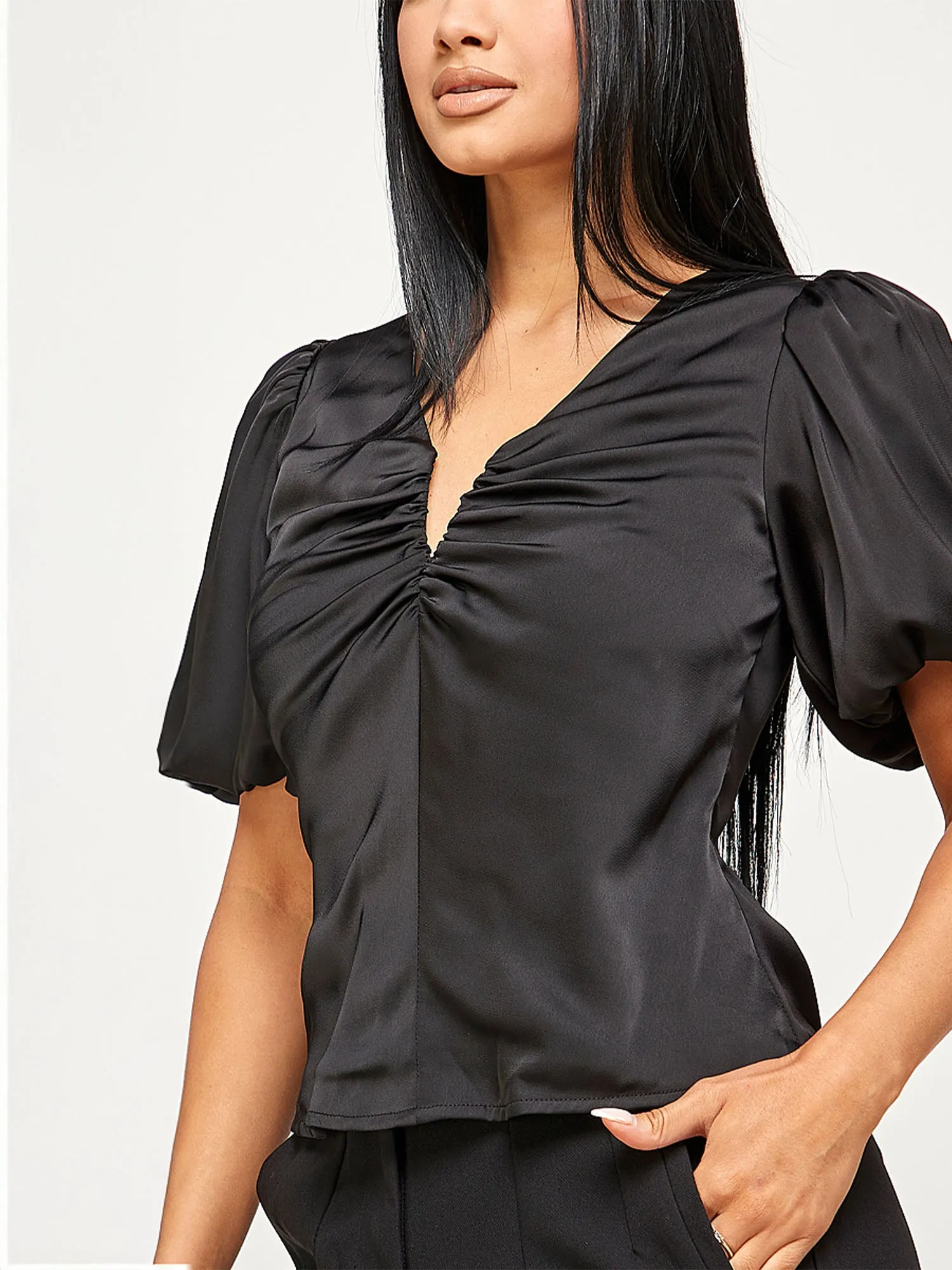 Satin V Neck Blouse