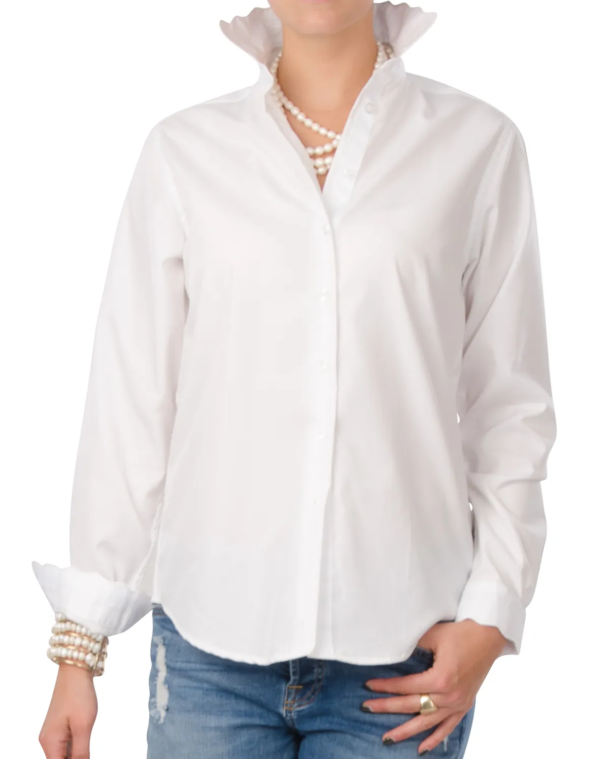 Scalloped White Blouse Shirting by Cortland Park