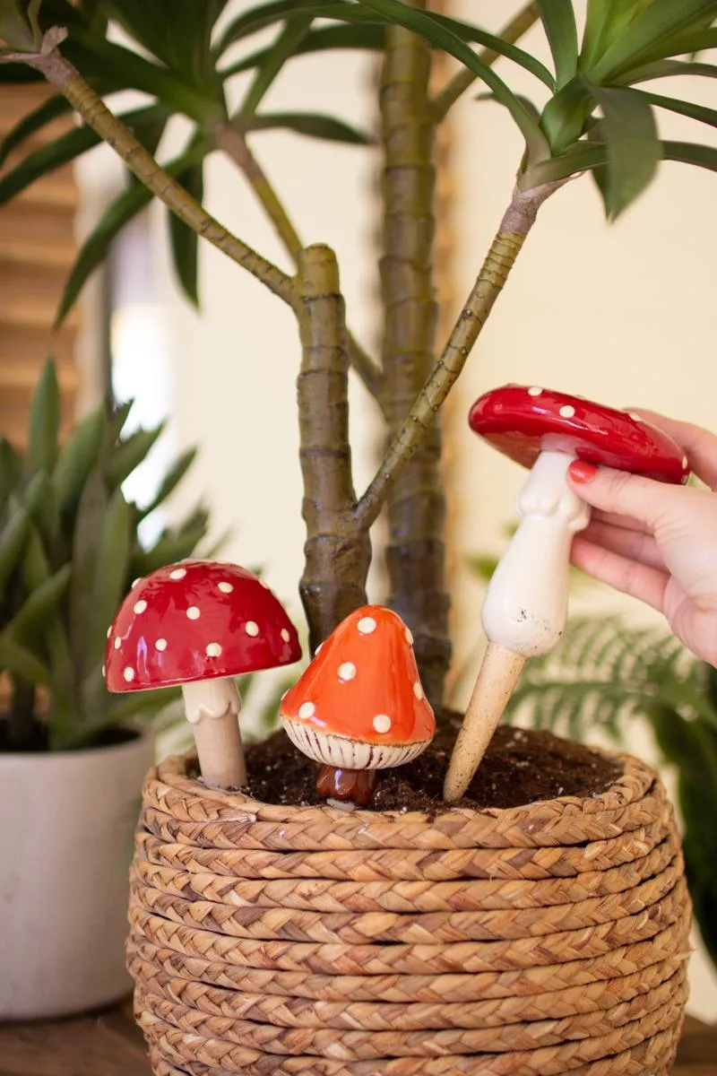 Set of 3 Ceramic Mushroom Plant Sticks (Pack of 2)