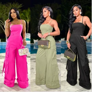 Sexy strapless multi pocket jumpsuit AY3583