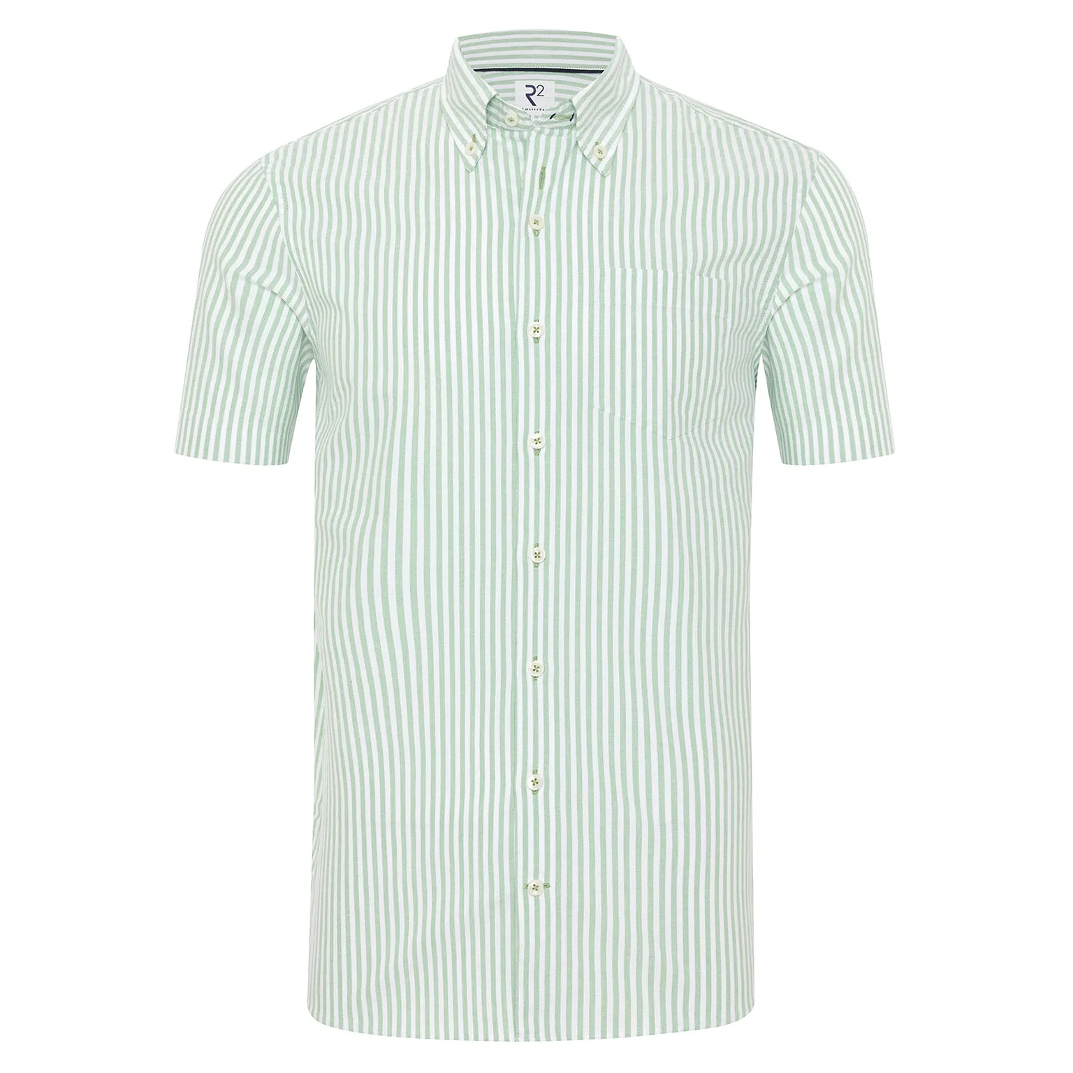 Short-sleeve striped oxford cotton shirt