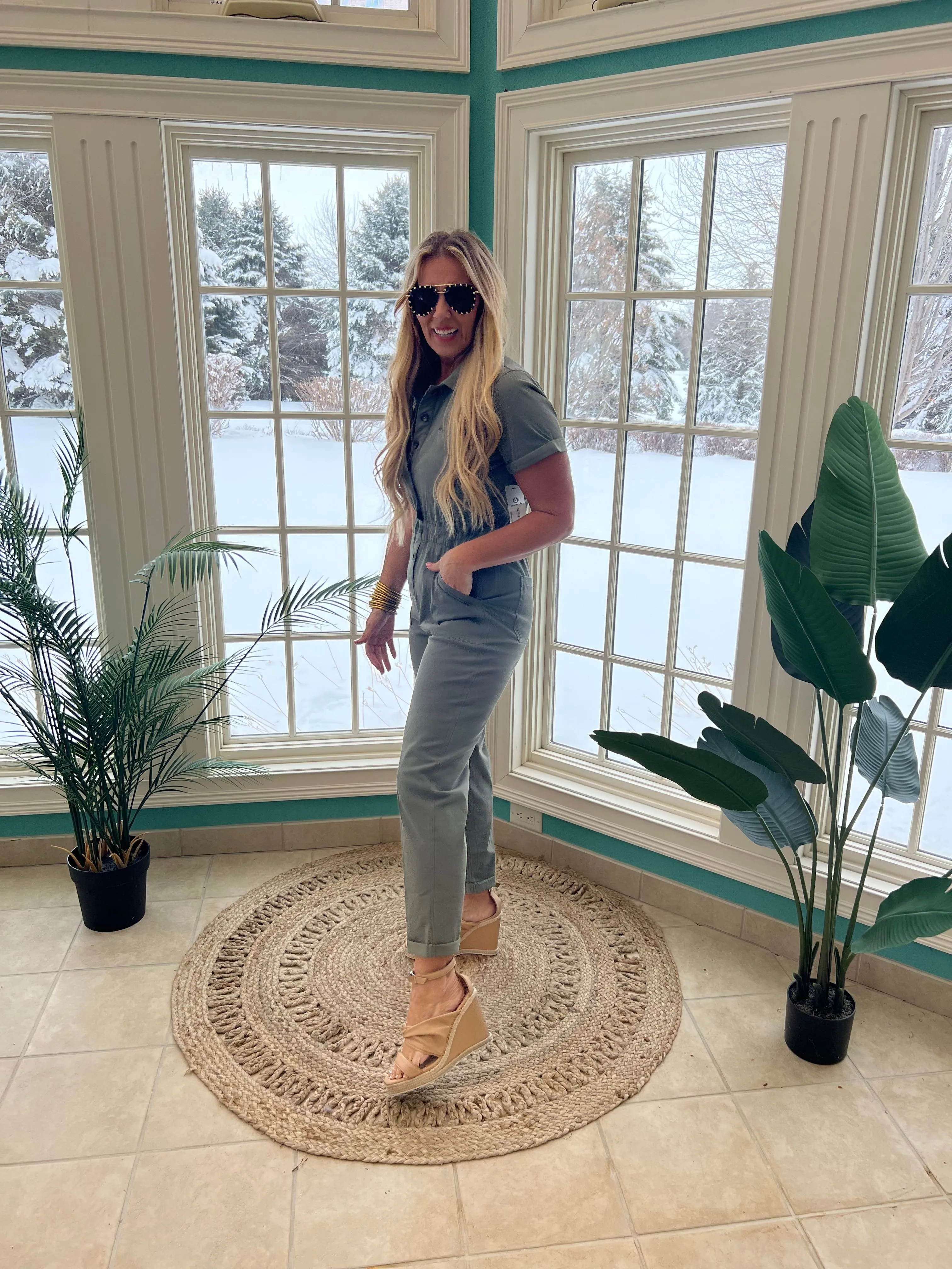 Short Sleeve Utility Style Jumpsuit  by Mono B - Final Sale