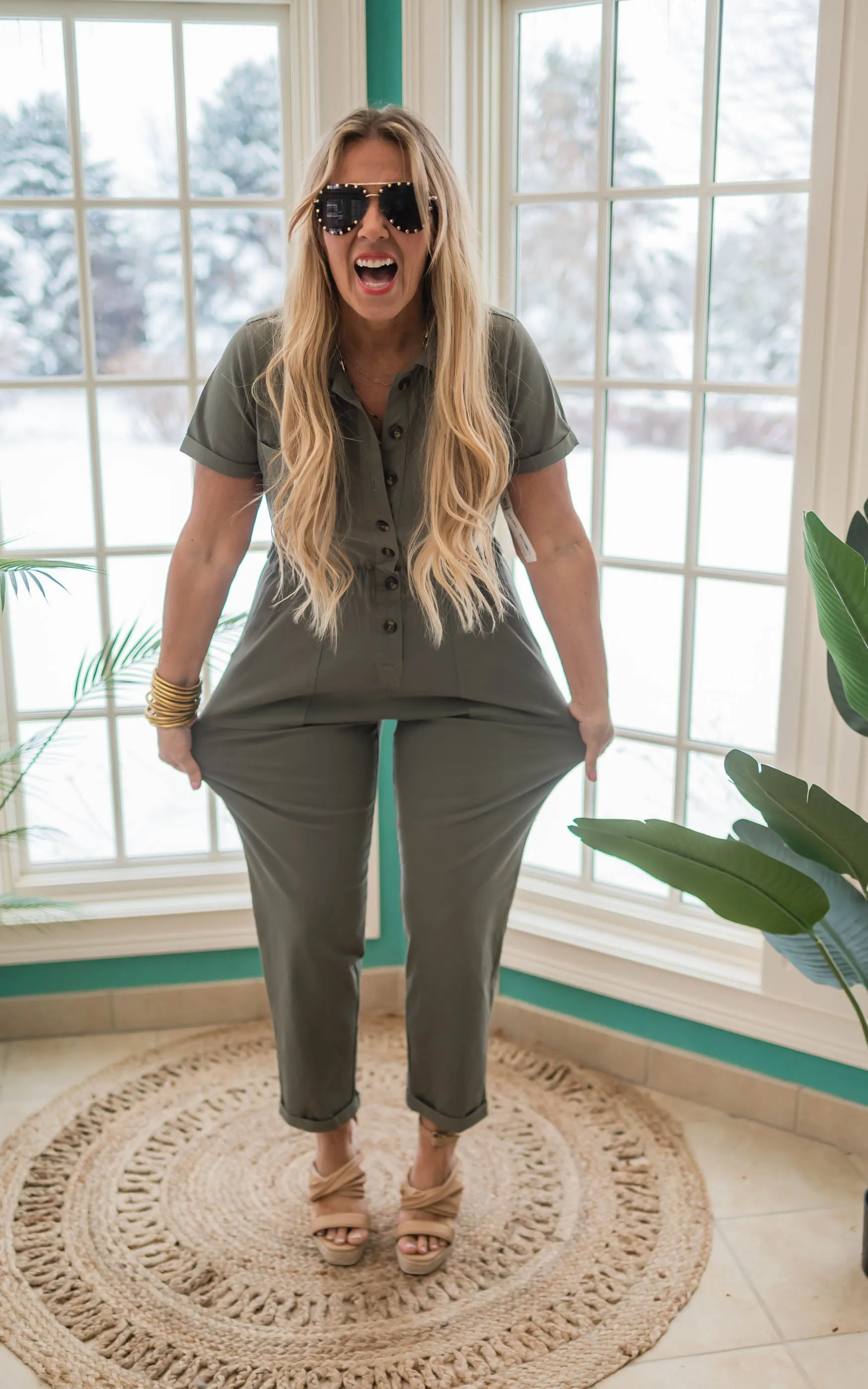Short Sleeve Utility Style Jumpsuit  by Mono B - Final Sale