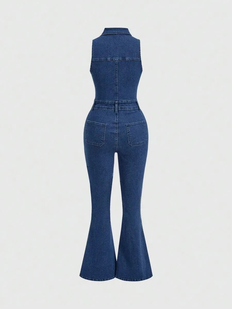 Silvia Elegant Denim Shirt – High Waist Skinny Fit – Blue