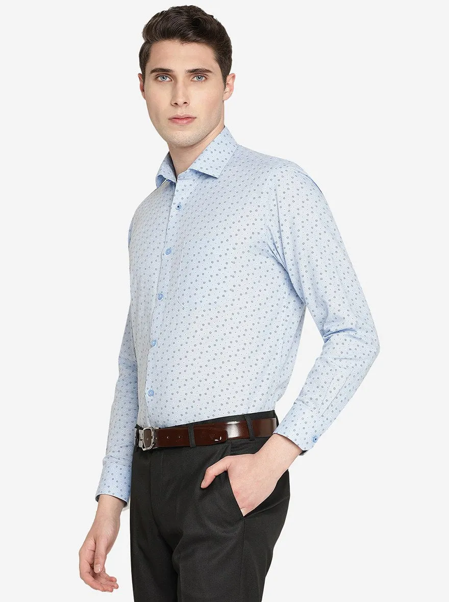 Sky Blue Printed Slim Fit Formal Shirt | Greenfibre