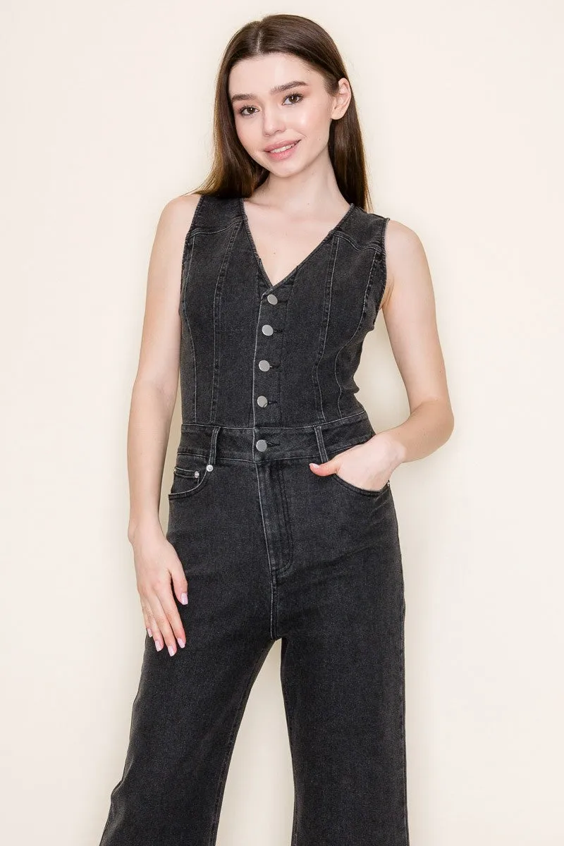 Sleeveless Denim Knit Jumpsuit