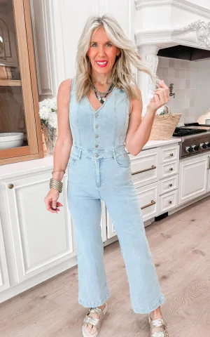 Sleeveless Denim Knit Jumpsuit