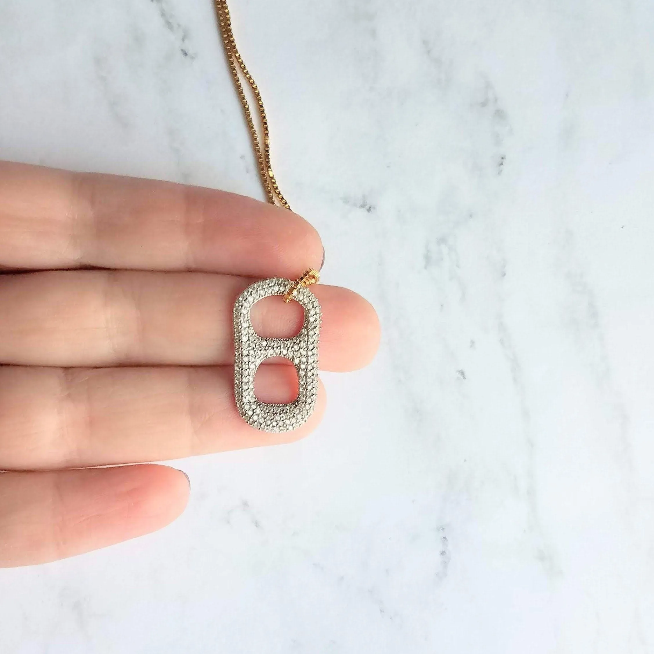 Soda Pop Tab Necklace, crystal tag necklace, soda pendant, pop necklace, soda pull tab necklace, silver soda tab, gold pop tab, diamond tab
