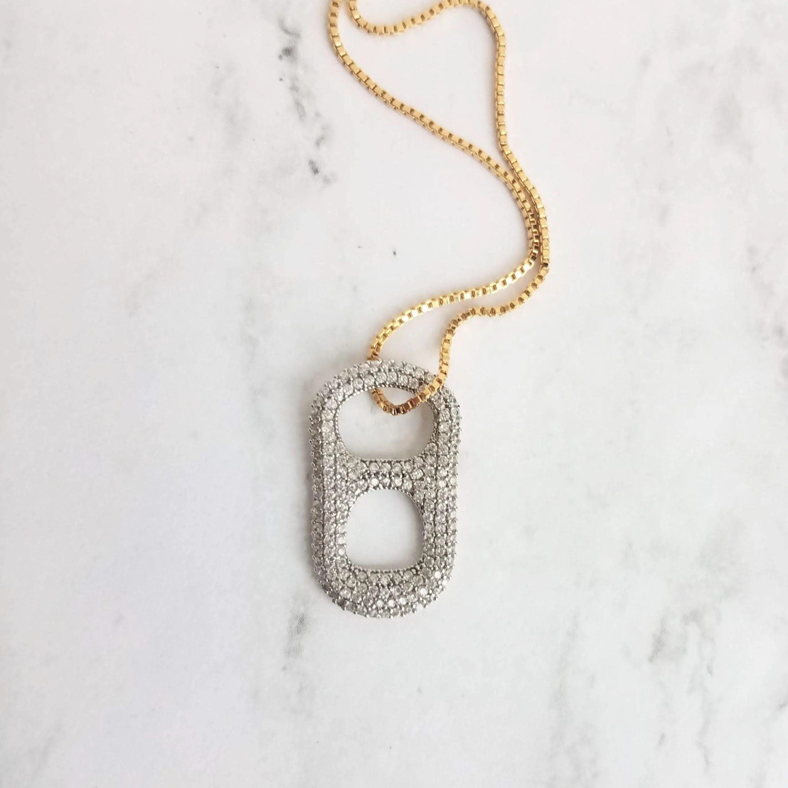 Soda Pop Tab Necklace, crystal tag necklace, soda pendant, pop necklace, soda pull tab necklace, silver soda tab, gold pop tab, diamond tab