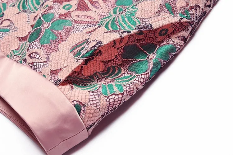 Sofia Autumn Winter Women 3/4 sleeve  Asymmetrical Suit Tops Straight trousers Lace Print Two-piece suit