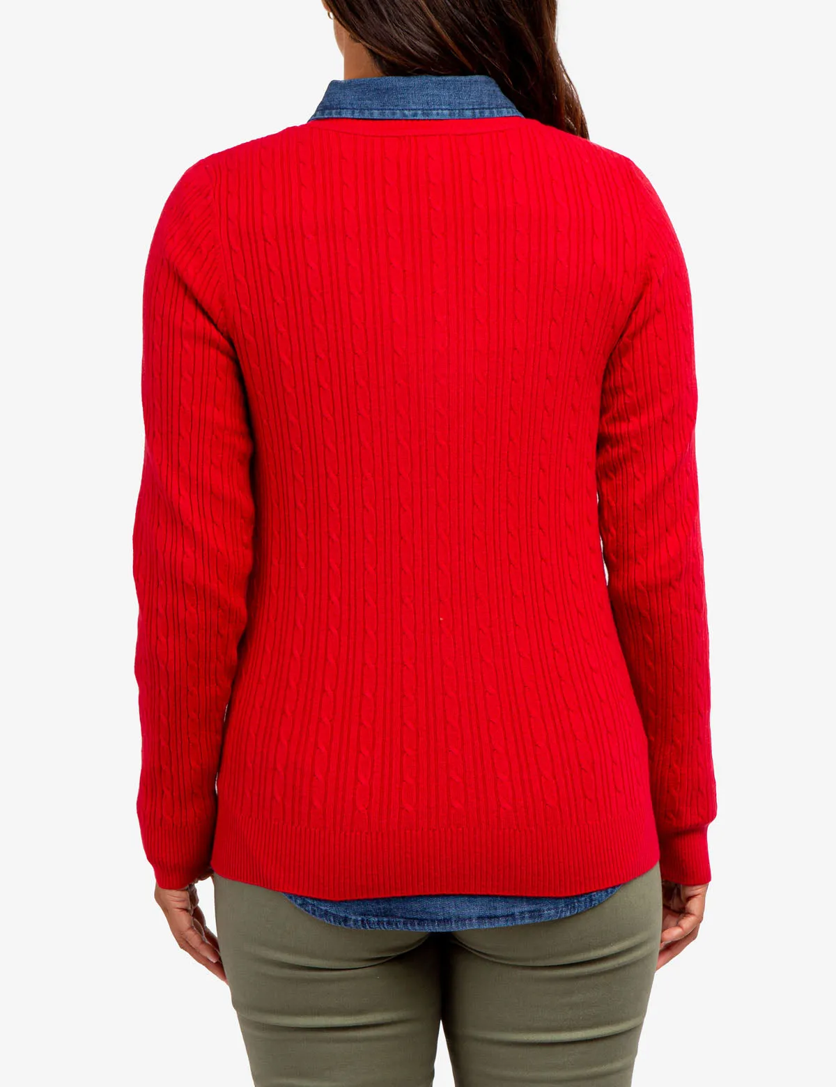 SOFT CABLE V-NECK SWEATER
