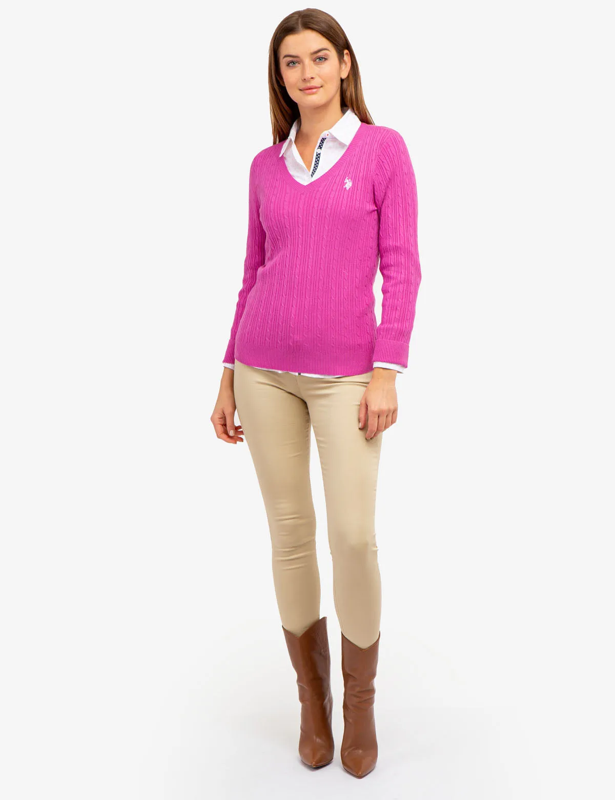 SOFT CABLE V-NECK SWEATER