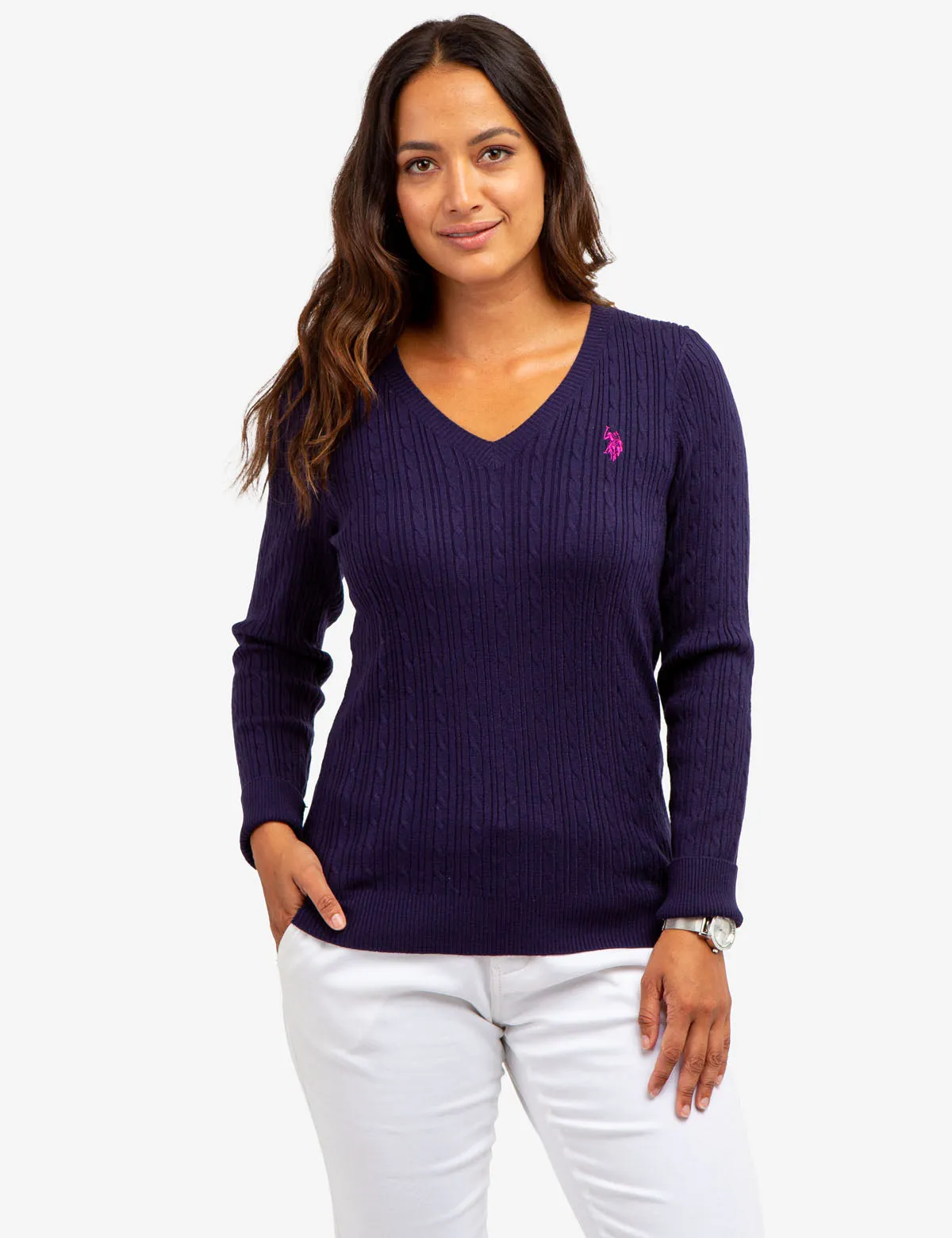 SOFT CABLE V-NECK SWEATER