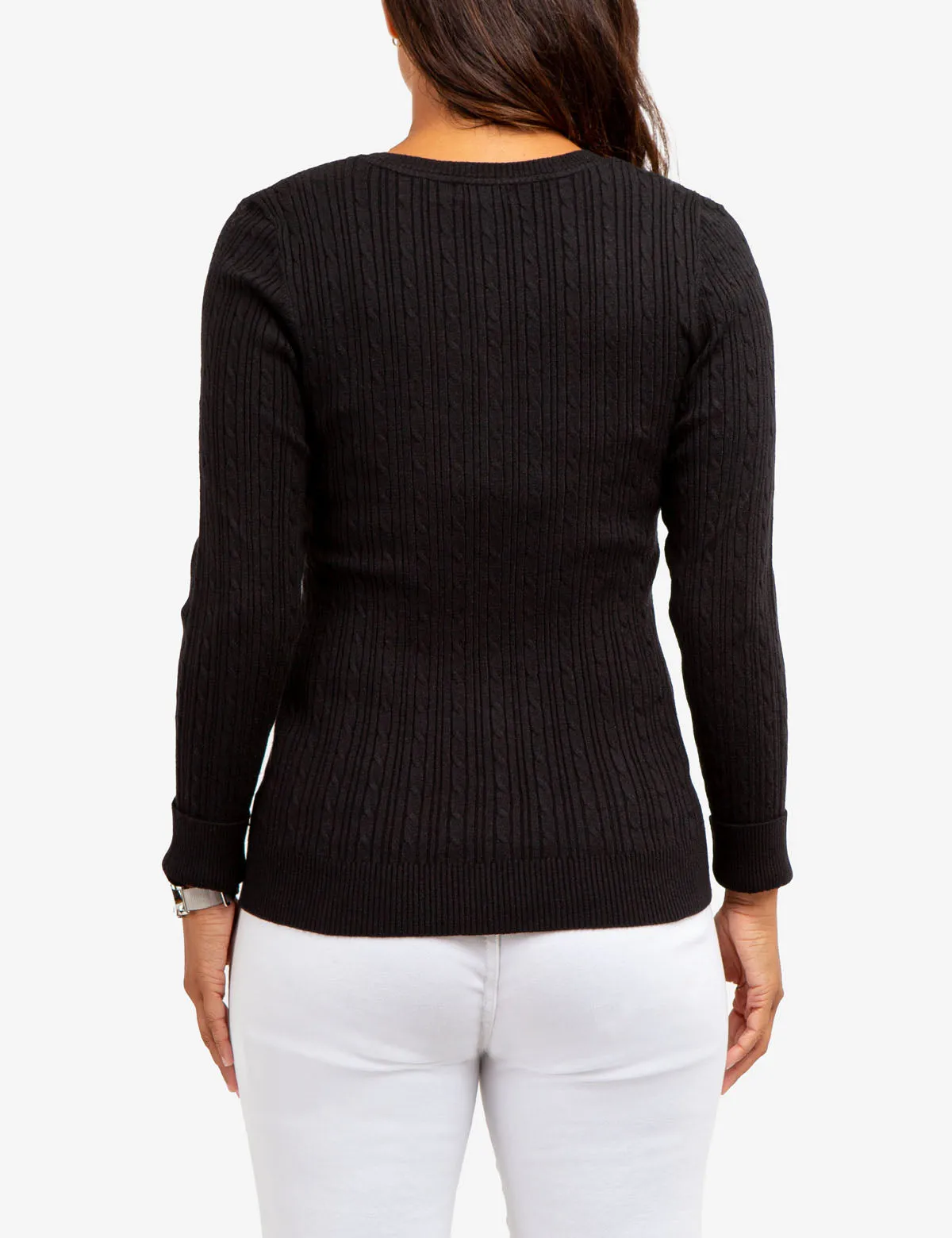 SOFT CABLE V-NECK SWEATER