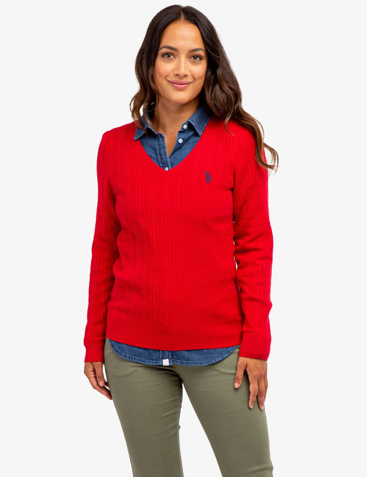 SOFT CABLE V-NECK SWEATER