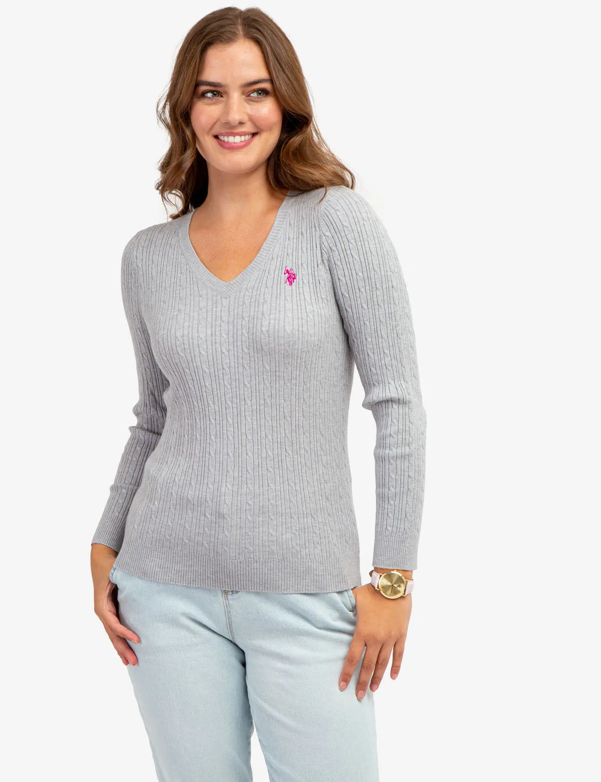 SOFT CABLE V-NECK SWEATER