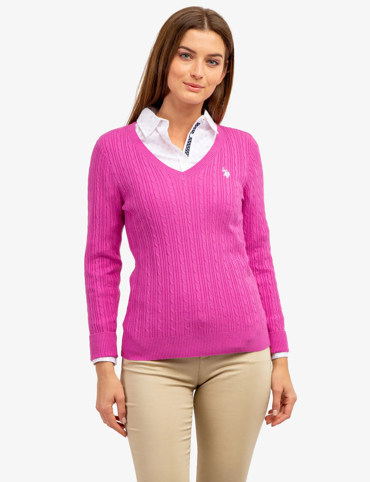 SOFT CABLE V-NECK SWEATER