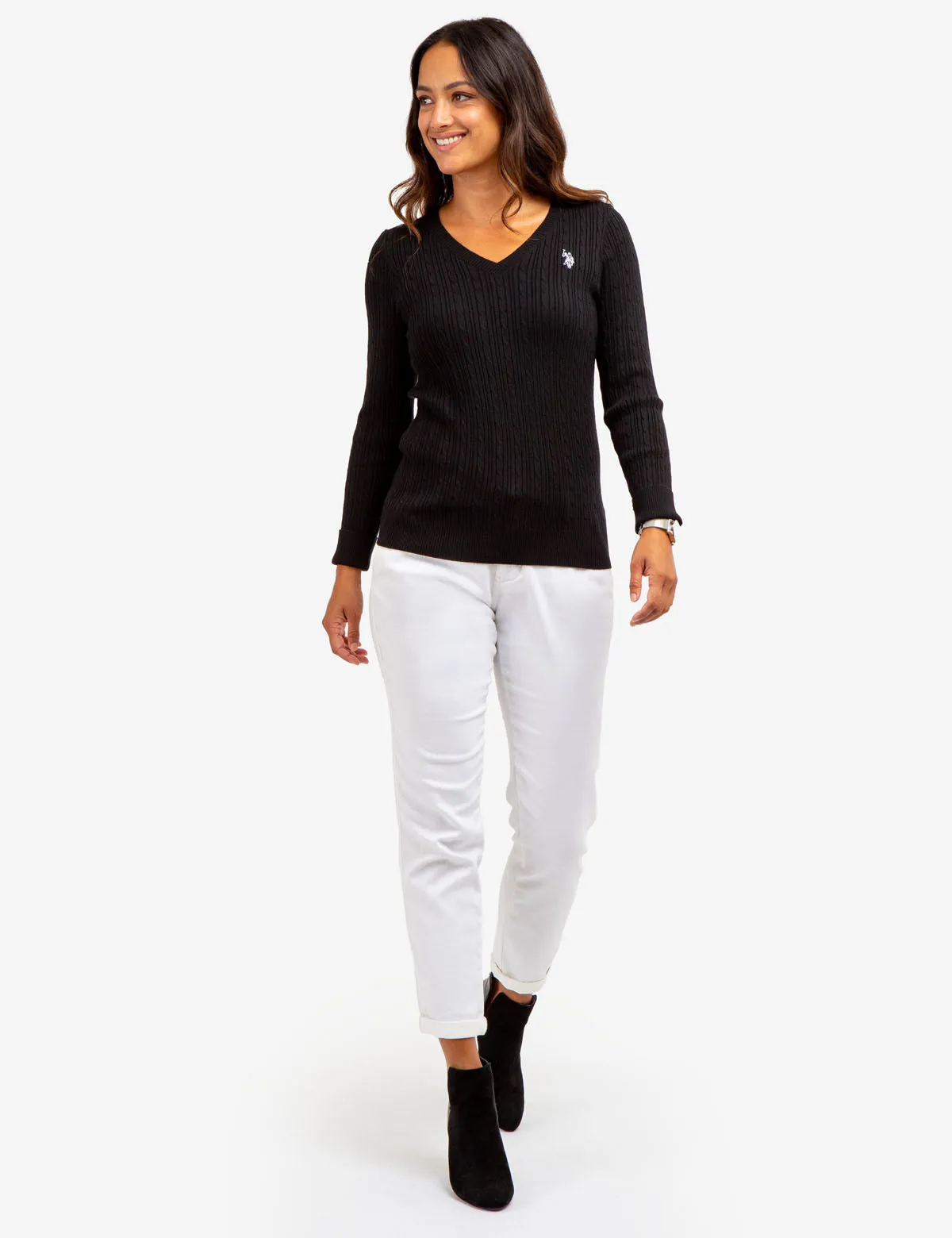 SOFT CABLE V-NECK SWEATER