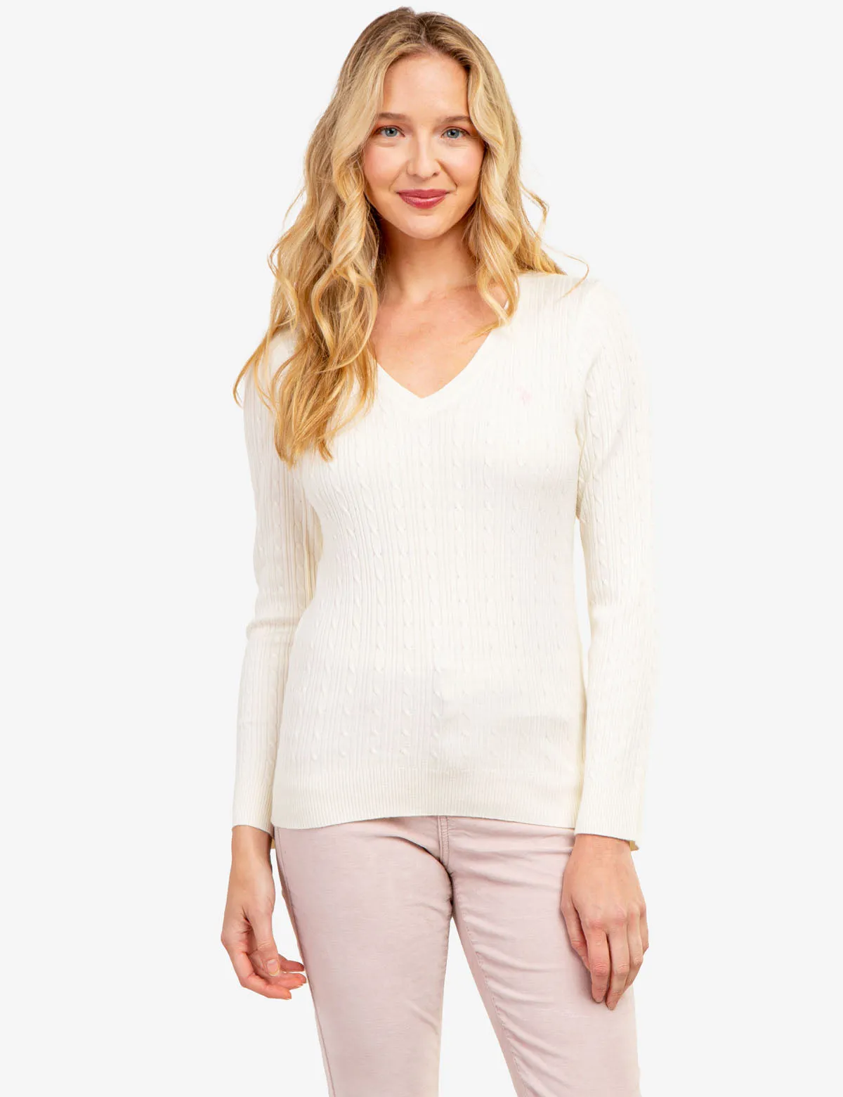 SOFT CABLE V-NECK SWEATER