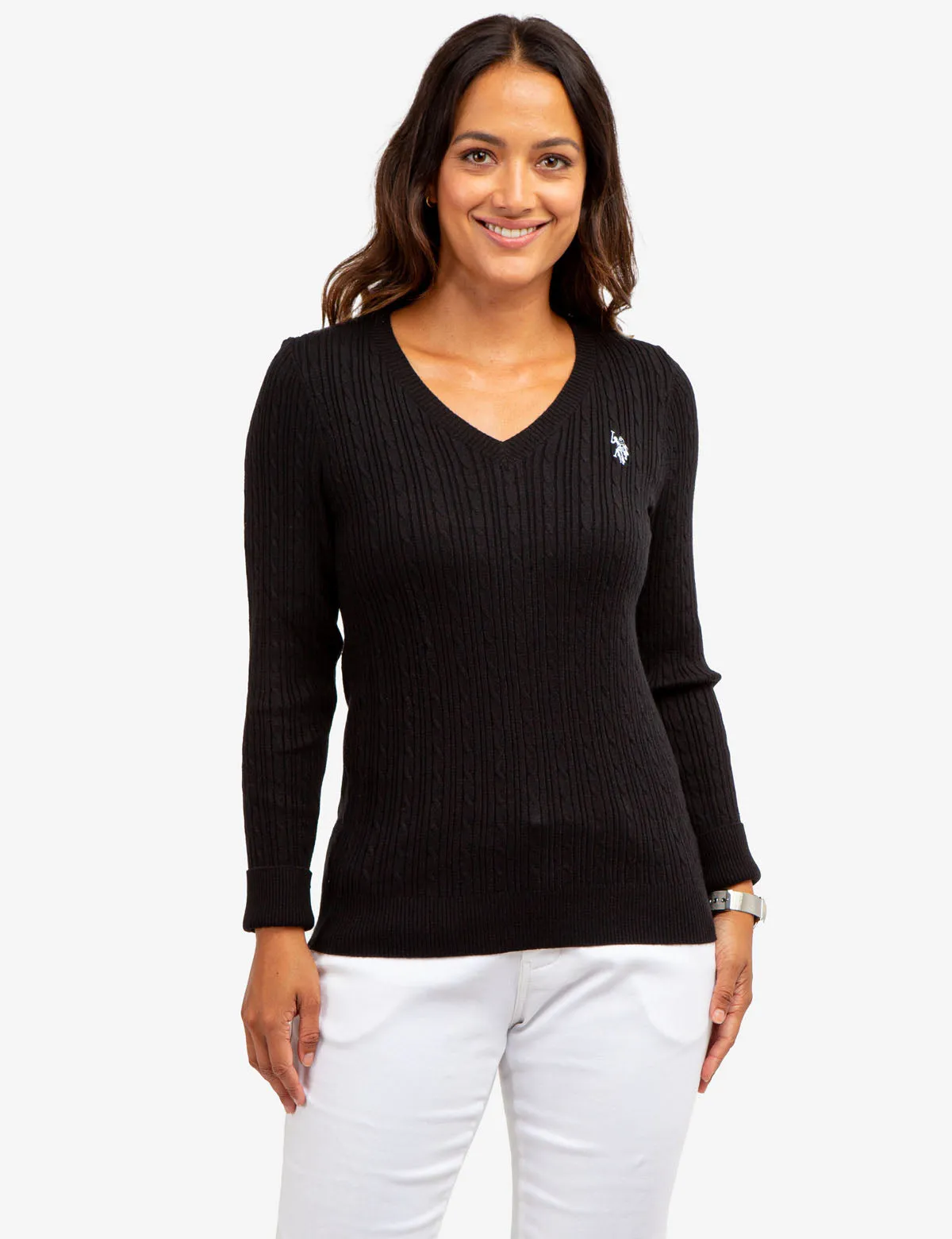 SOFT CABLE V-NECK SWEATER